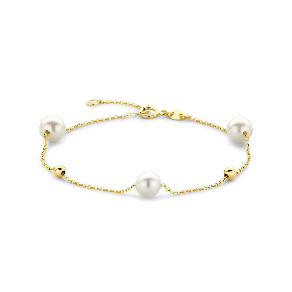 Bracelet en or jaune 14 carats avec des perles et des billes.