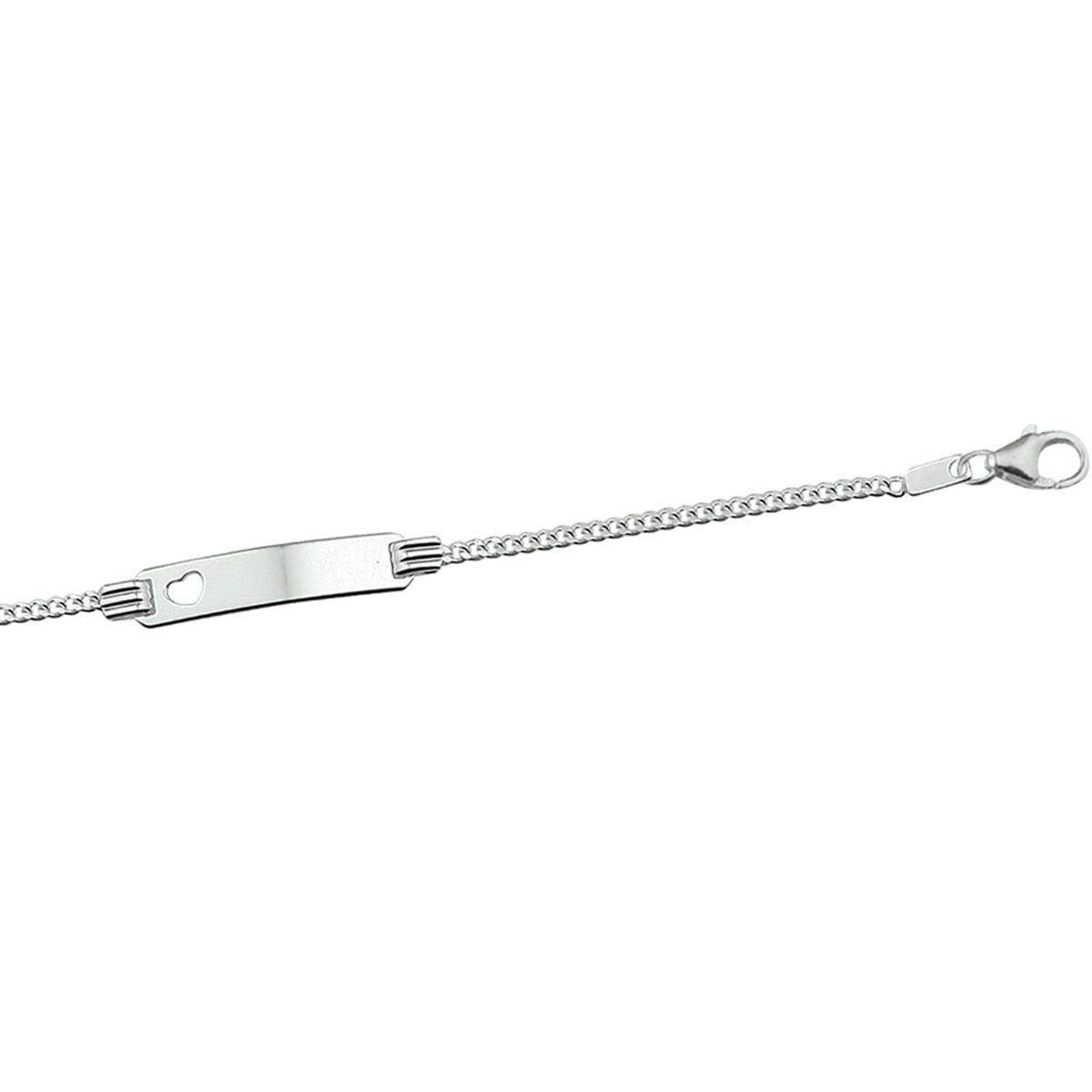 bracelet plaque cœur gourmette 4,8 mm argent rhodié