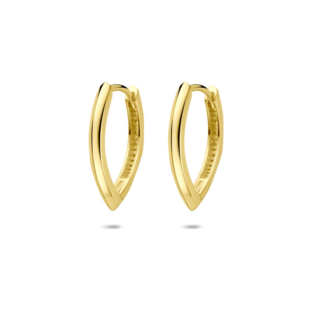 Boucles d'oreilles en or jaune 14k avec fermeture à charnière, forme ovale, 18,5 mm.