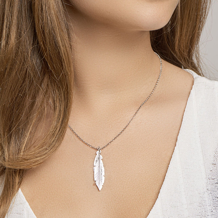 Zilveren collier met veren – gerhodineerd 925 zilver (set)
