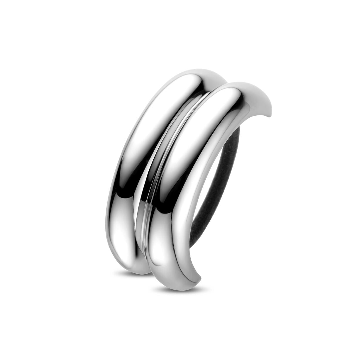Bracelet jonc en acier argenté pour femmes, de forme ondulée, mesurant 76x32mm.