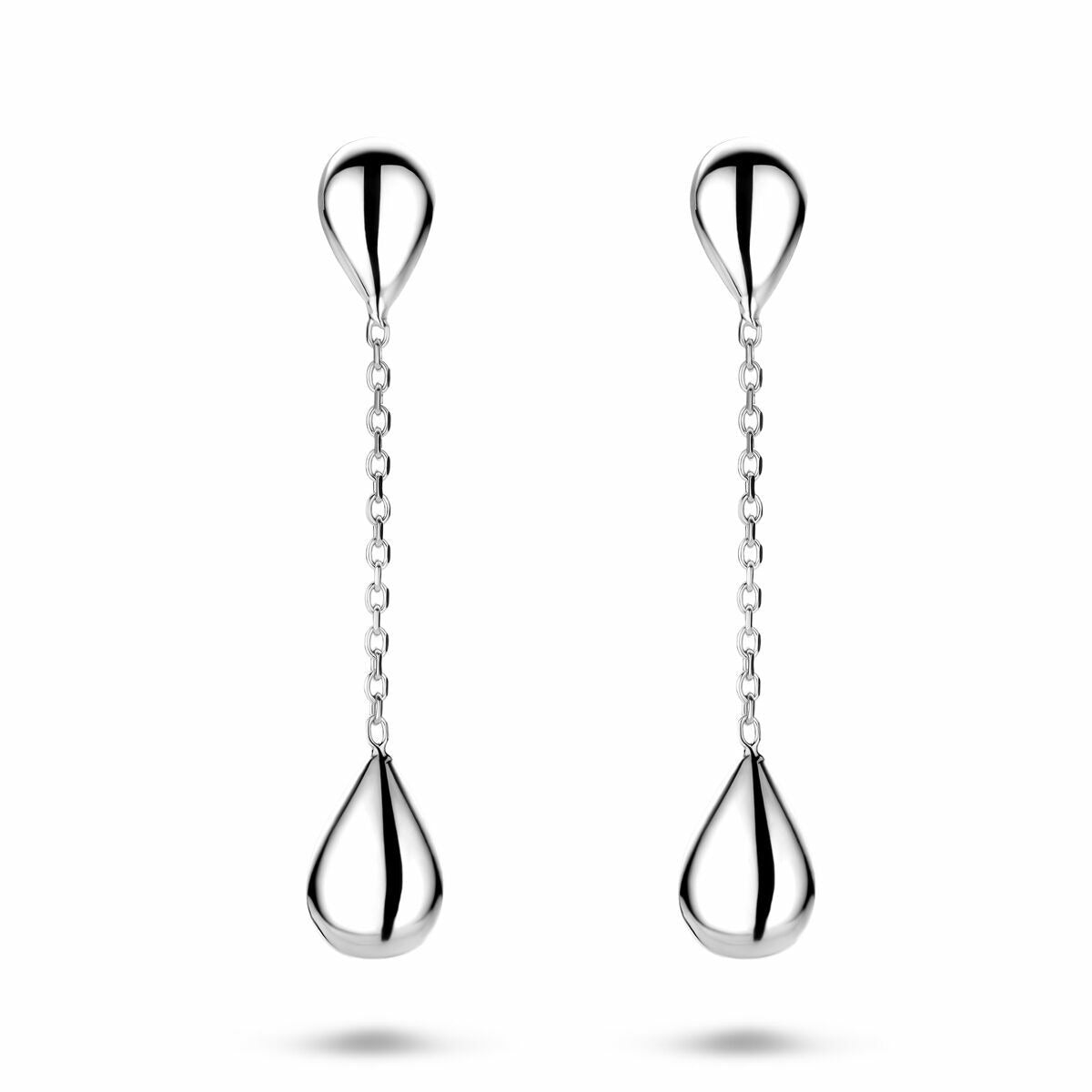Boucles d'oreilles en argent rhodié en forme de goutte de 36 mm avec chaîne.
