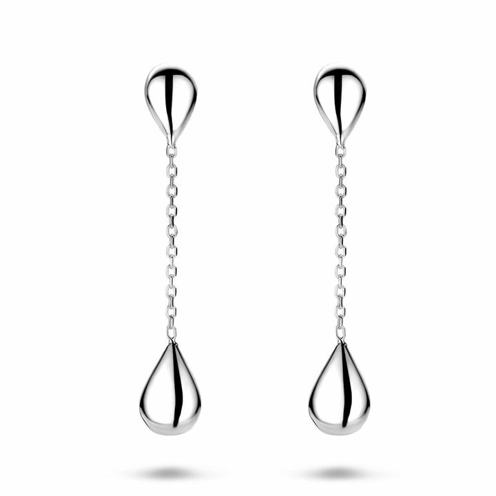 Zilveren oorhangers gerhodineerd in druppelvorm 36 mm
