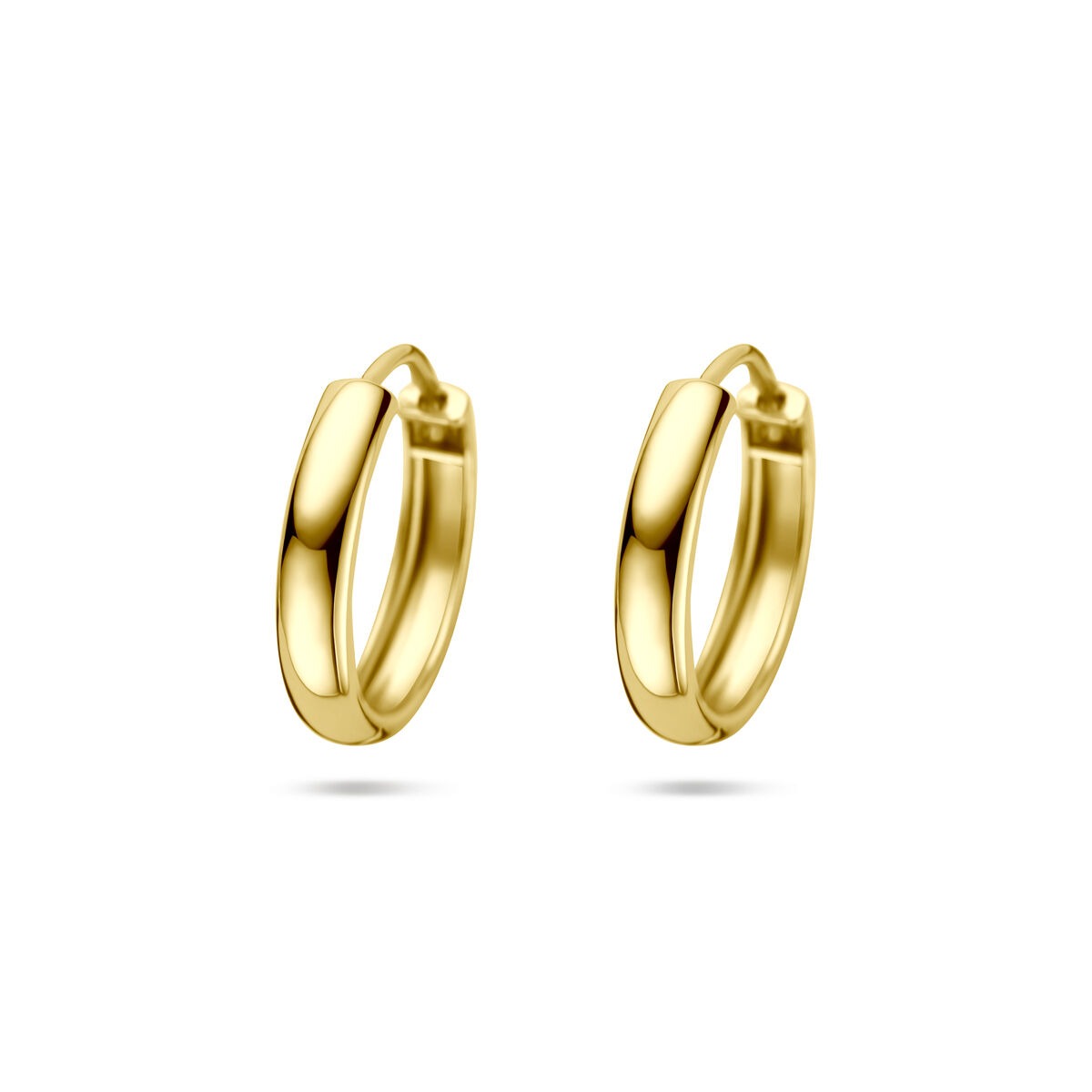 Boucles d'oreilles en or 14k avec fermoir à charnière, de forme ronde et lisse.