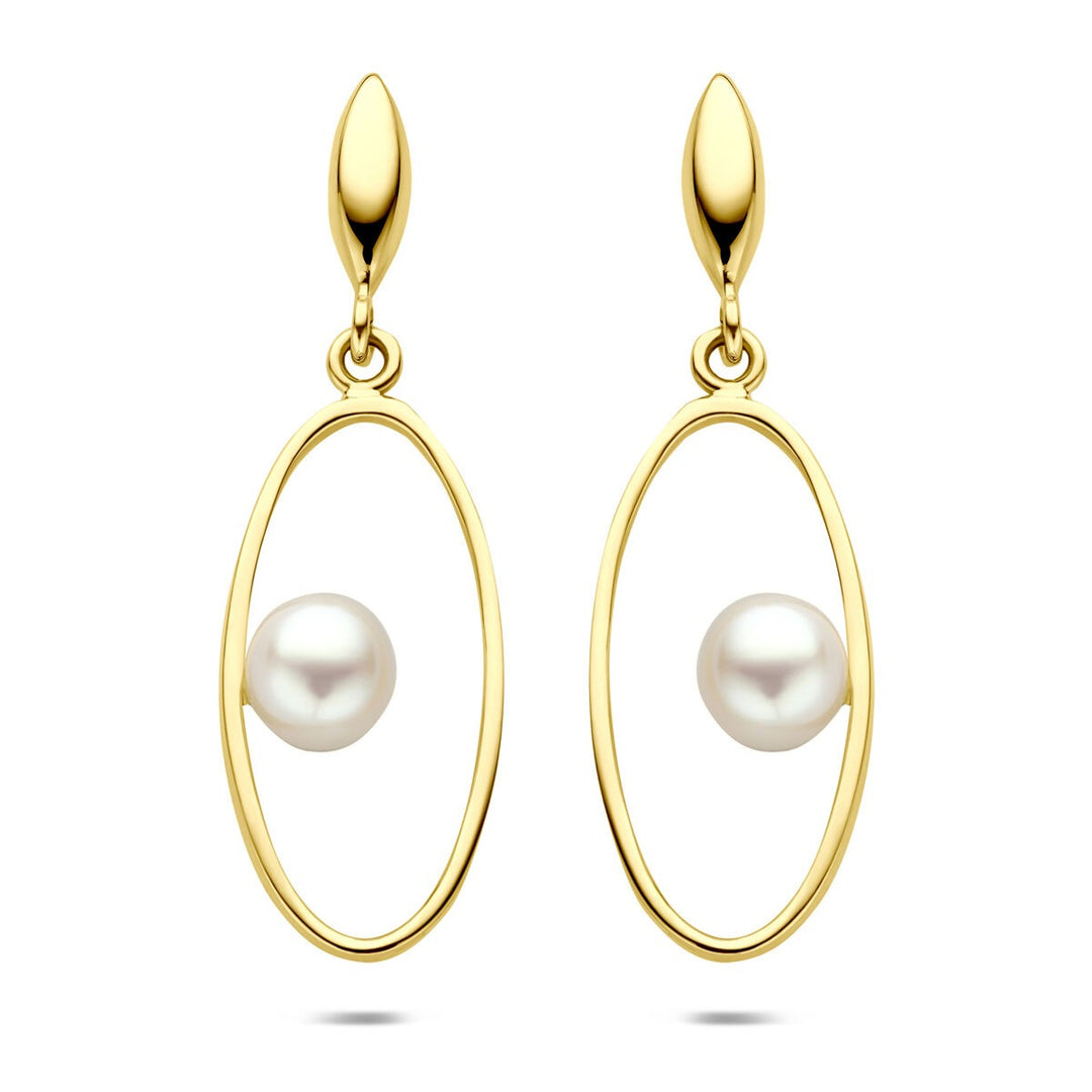 14k geelgouden oorhangers met parel 32 mm