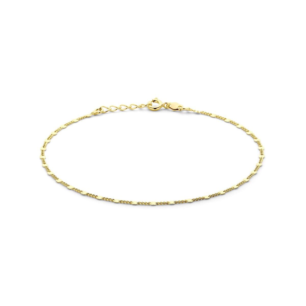Bracelet en argent doré avec maillons plats et tubulaires, 24 à 26 cm, 2,3 mm de large.