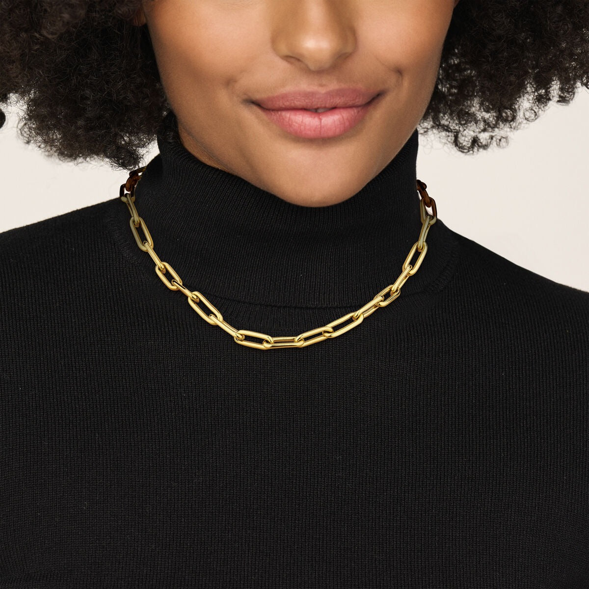 Collier en acier pour femme avec plaquage or – 44,5 à 49,5 cm