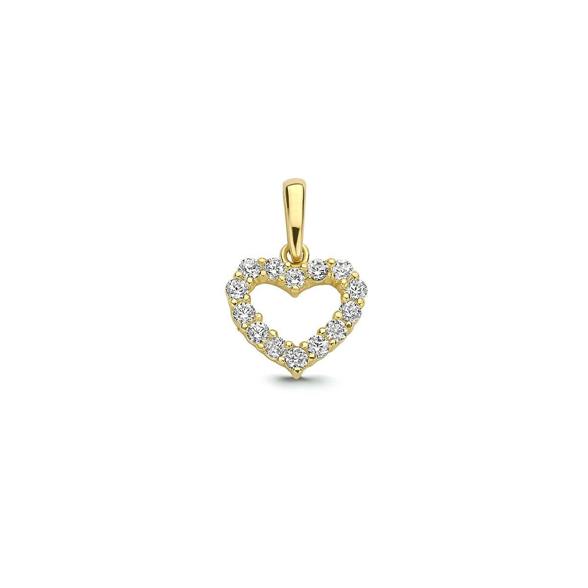 Pendentif en cœur en or jaune 9 carats, orné de zirconiums brillants.