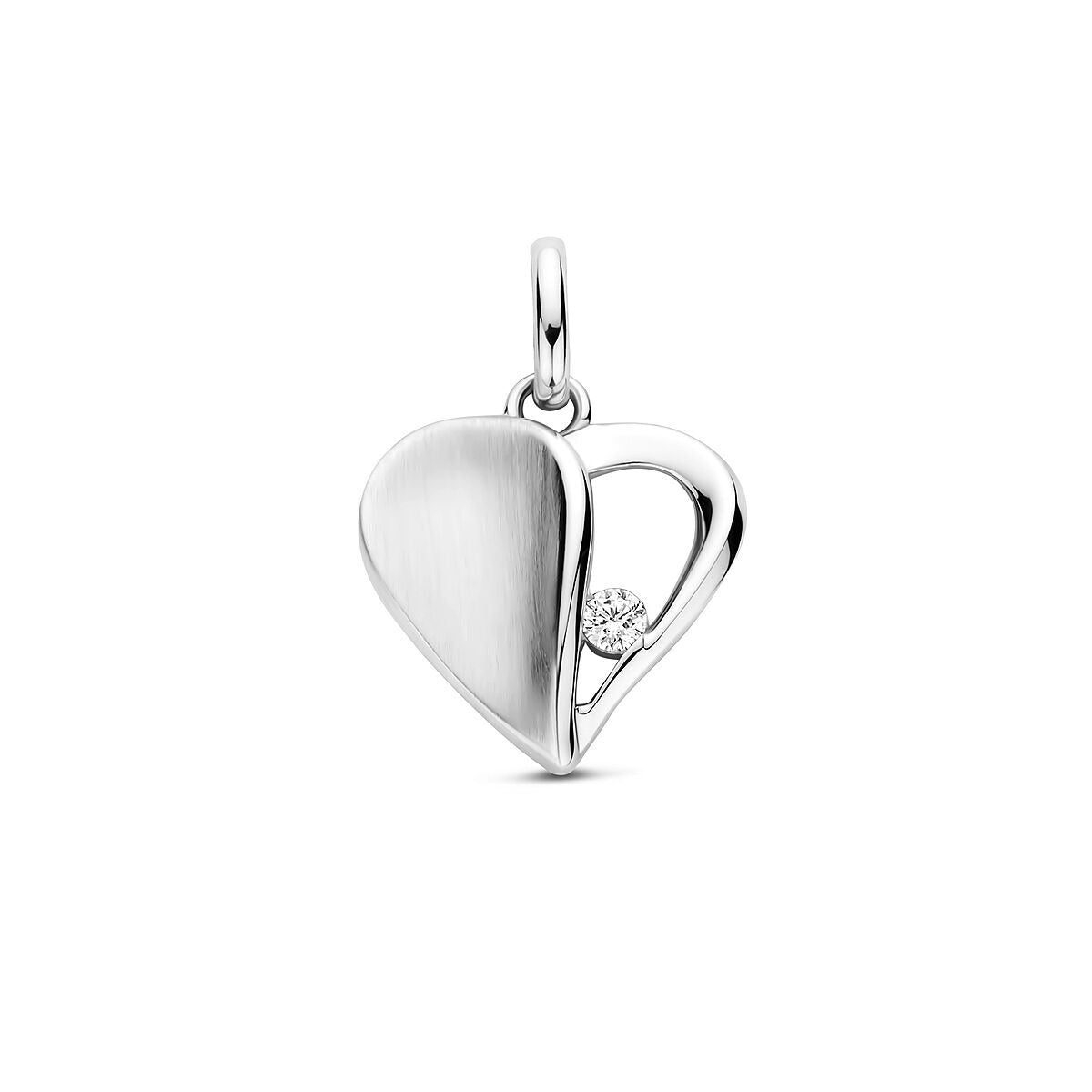 Pendentif en forme de cœur en argent rhodié 925 avec un zirconia.