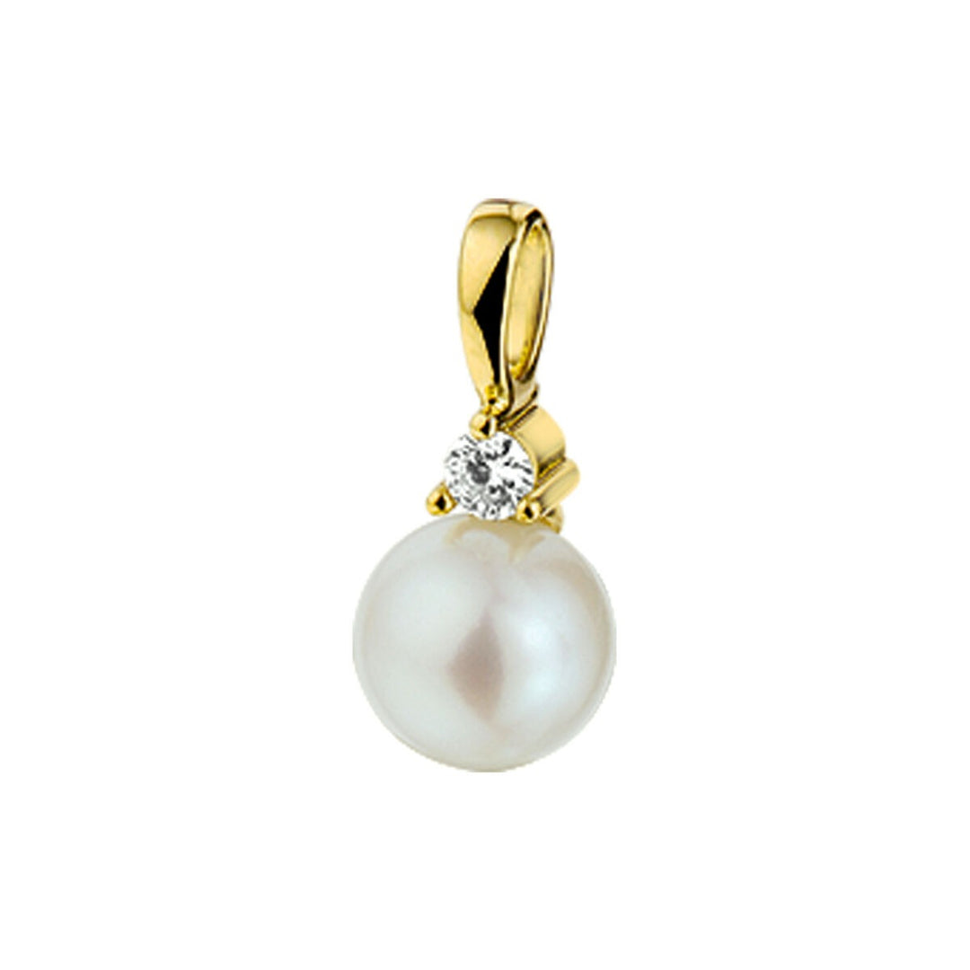 Geelgouden hanger met parel en diamant – 14k, 0.05ct H SI