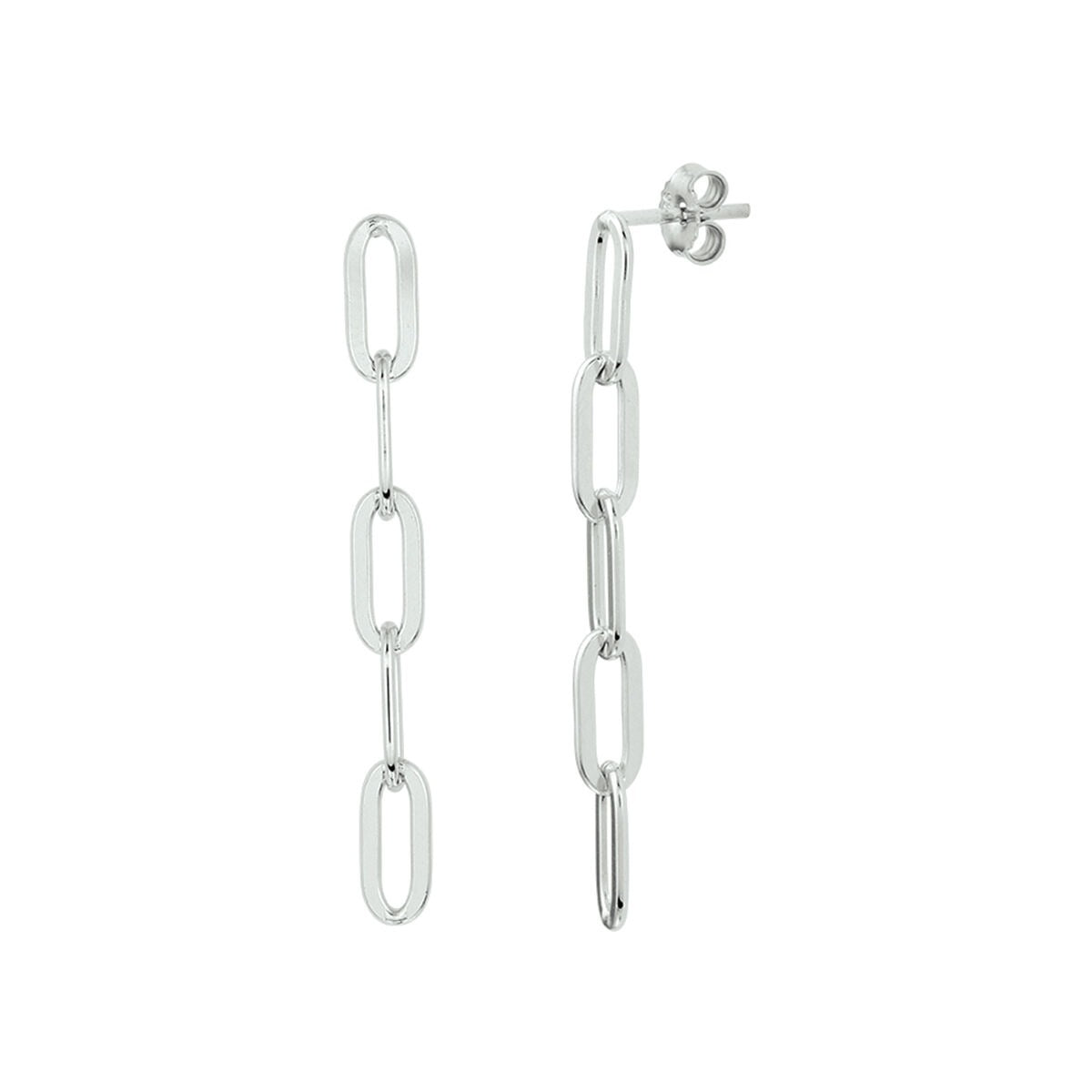 Boucles d'oreilles en argent en forme de maillons, avec une finition brillante.