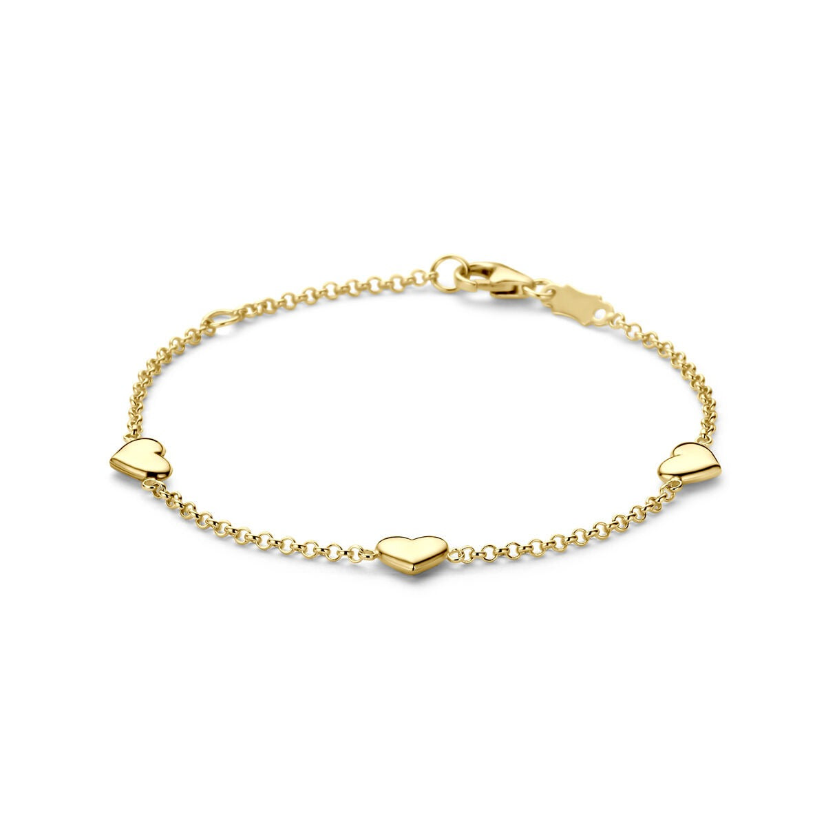Bracelet en or jaune 14 carats avec des cœurs.