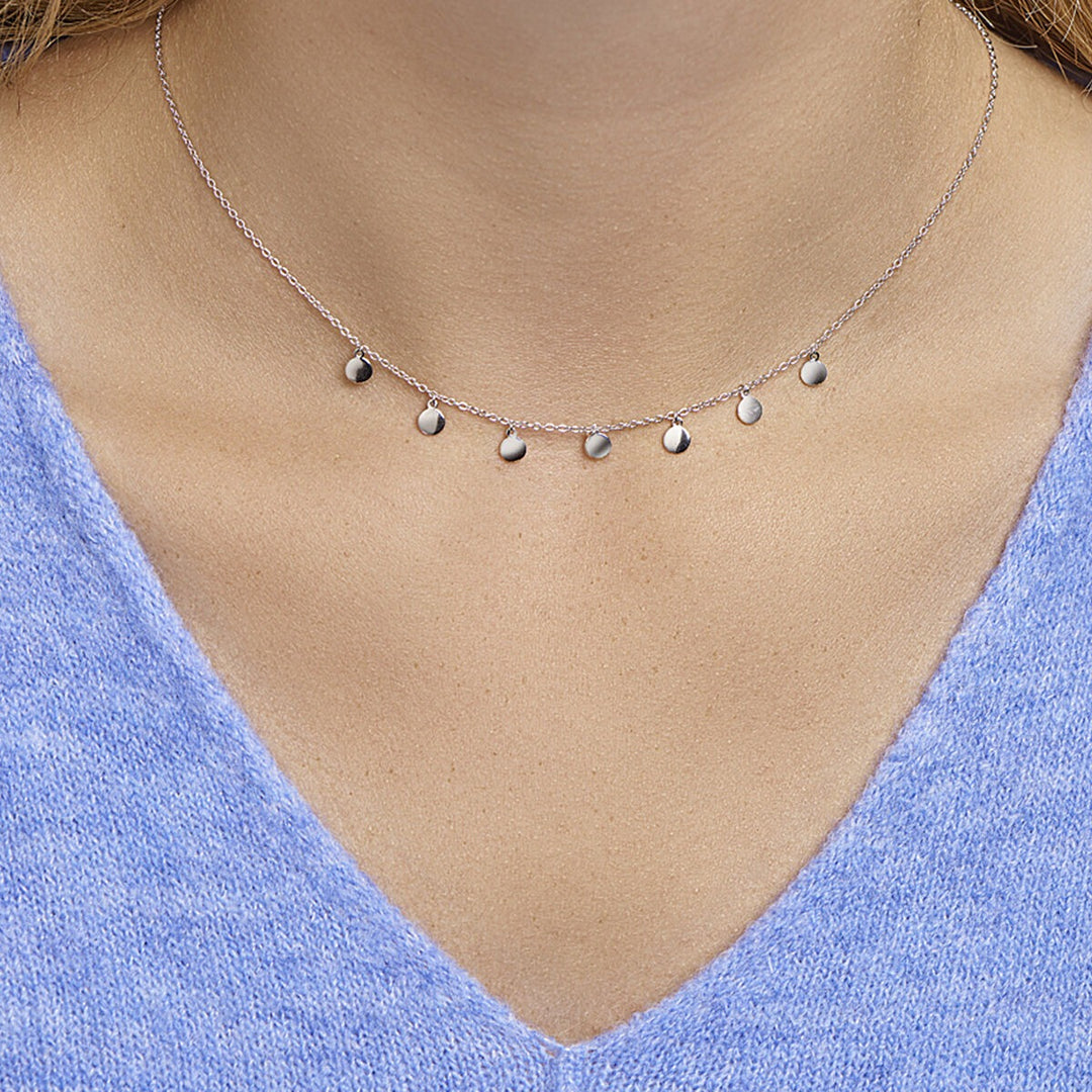 Zilveren dames ketting met ronde hangers – gerhodineerd