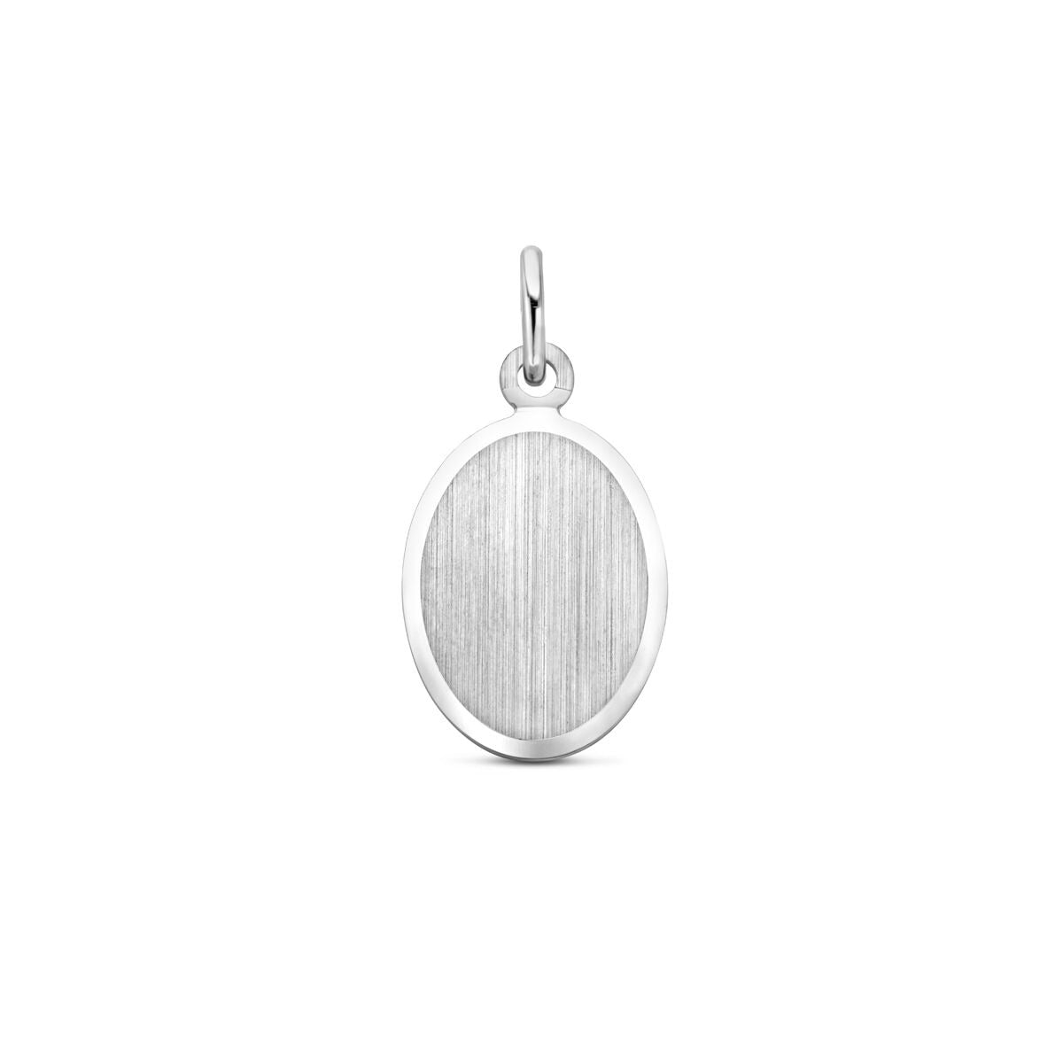 Pendentif ovale en argent rhodié 925, finition mate et diamantée, dimensions 24 x 12 mm.