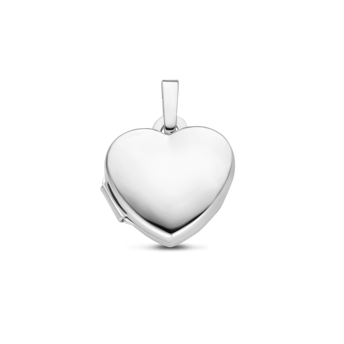 Pendentif en argent rhodié en forme de cœur, surface lisse et brillante.