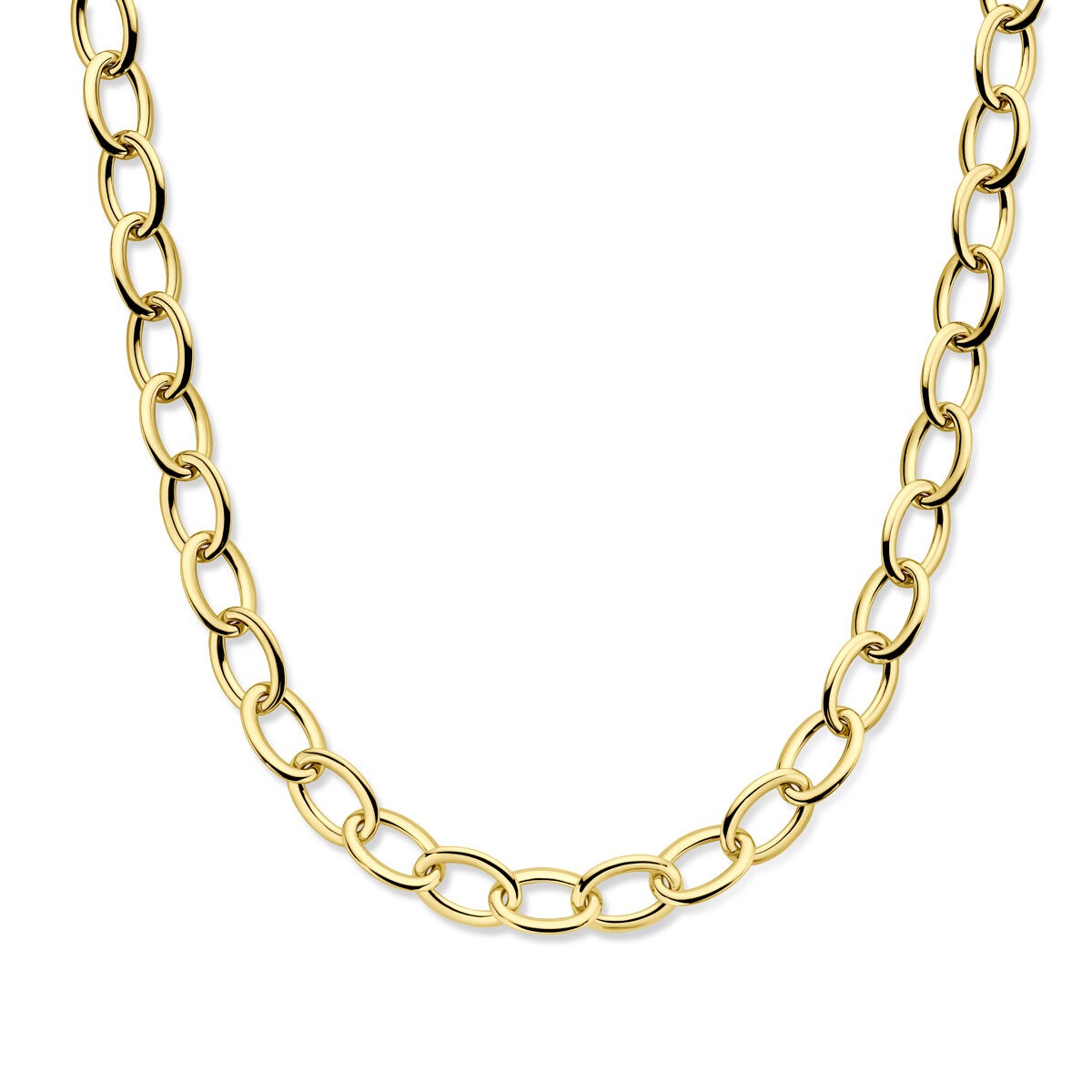 Collier en or jaune 14 carats avec maillons en fil, largeur de 13 mm.
