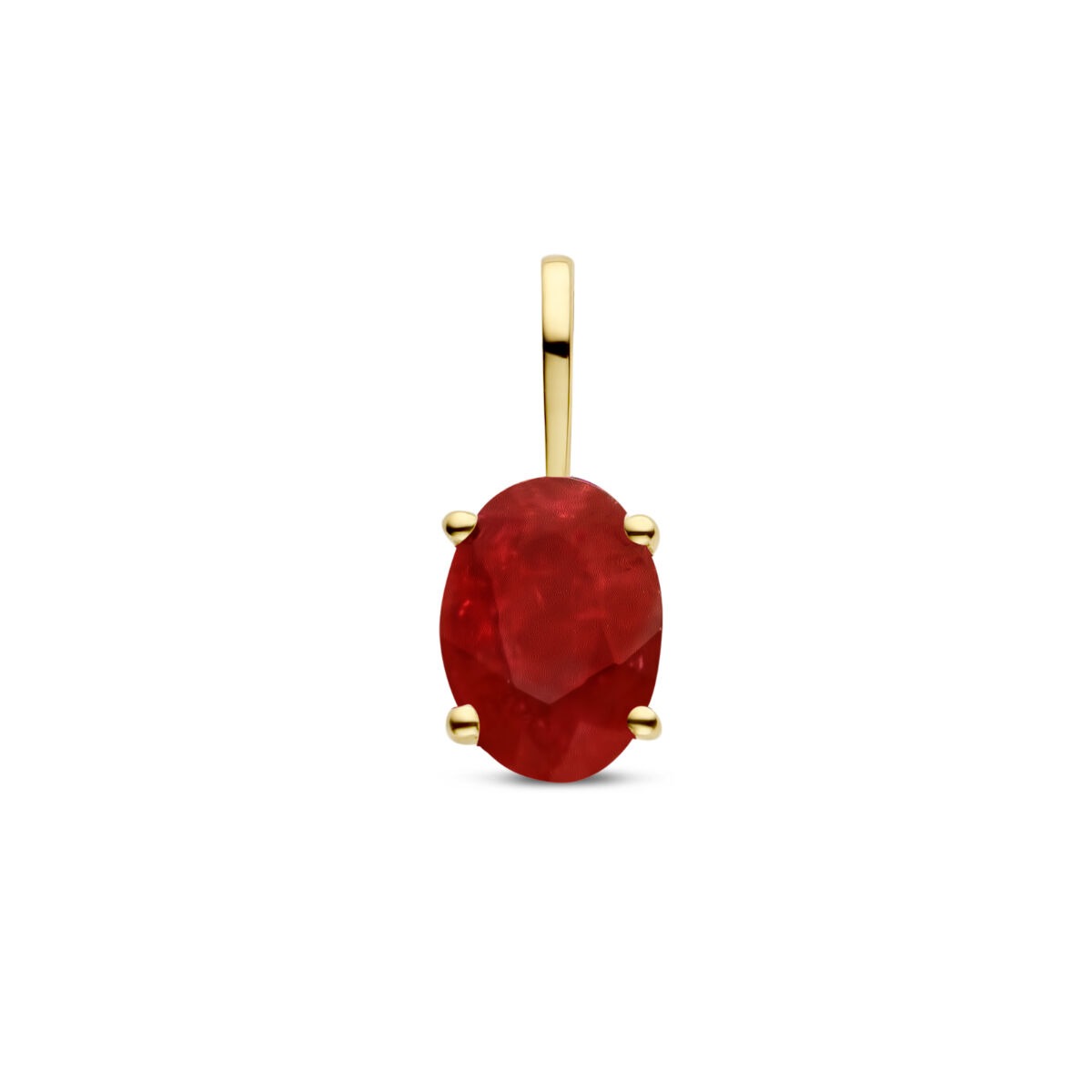 Pendentif en or jaune 14 carats avec une pierre de rubis ovale.