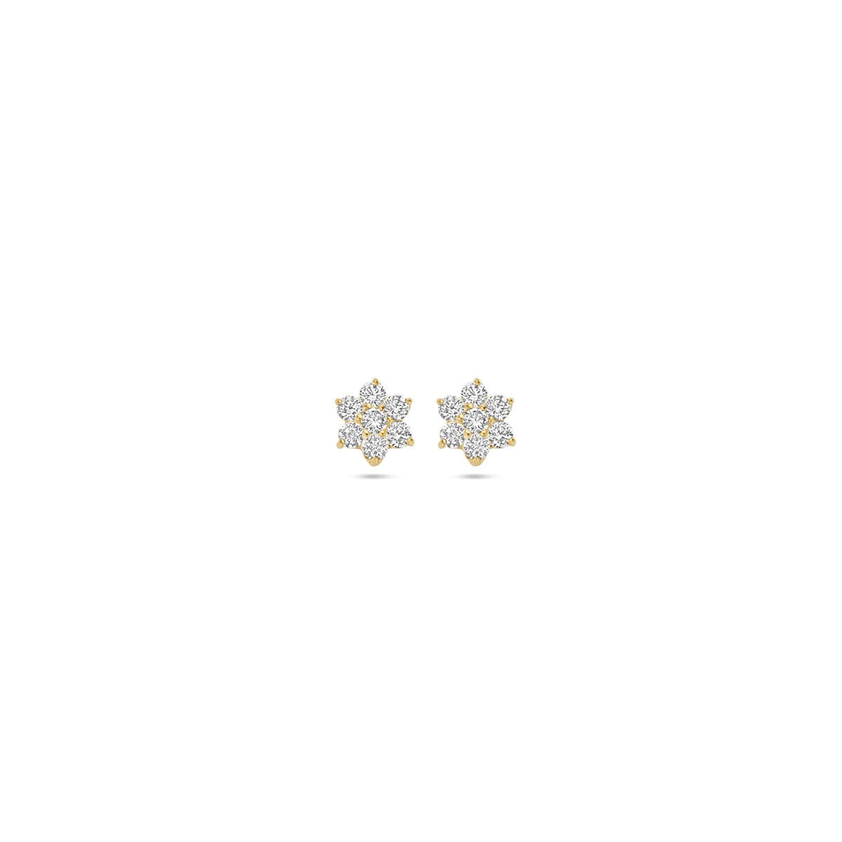 Boucles d'oreilles en or 9 carats avec zirconia, en forme de fleur.
