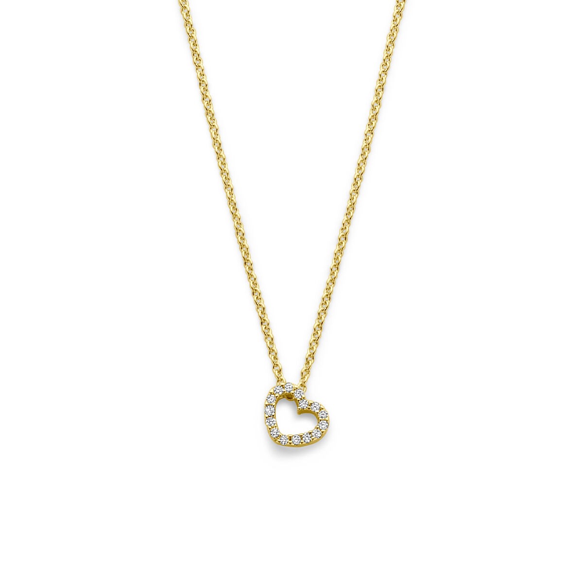 Collier en or jaune avec un pendentif en forme de cœur orné de diamants.