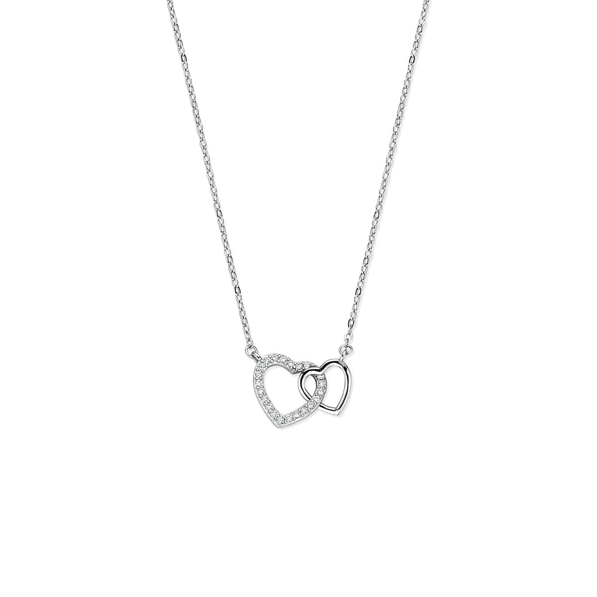 Collier en argent avec pendentifs en forme de cœurs ornés de zirconia.