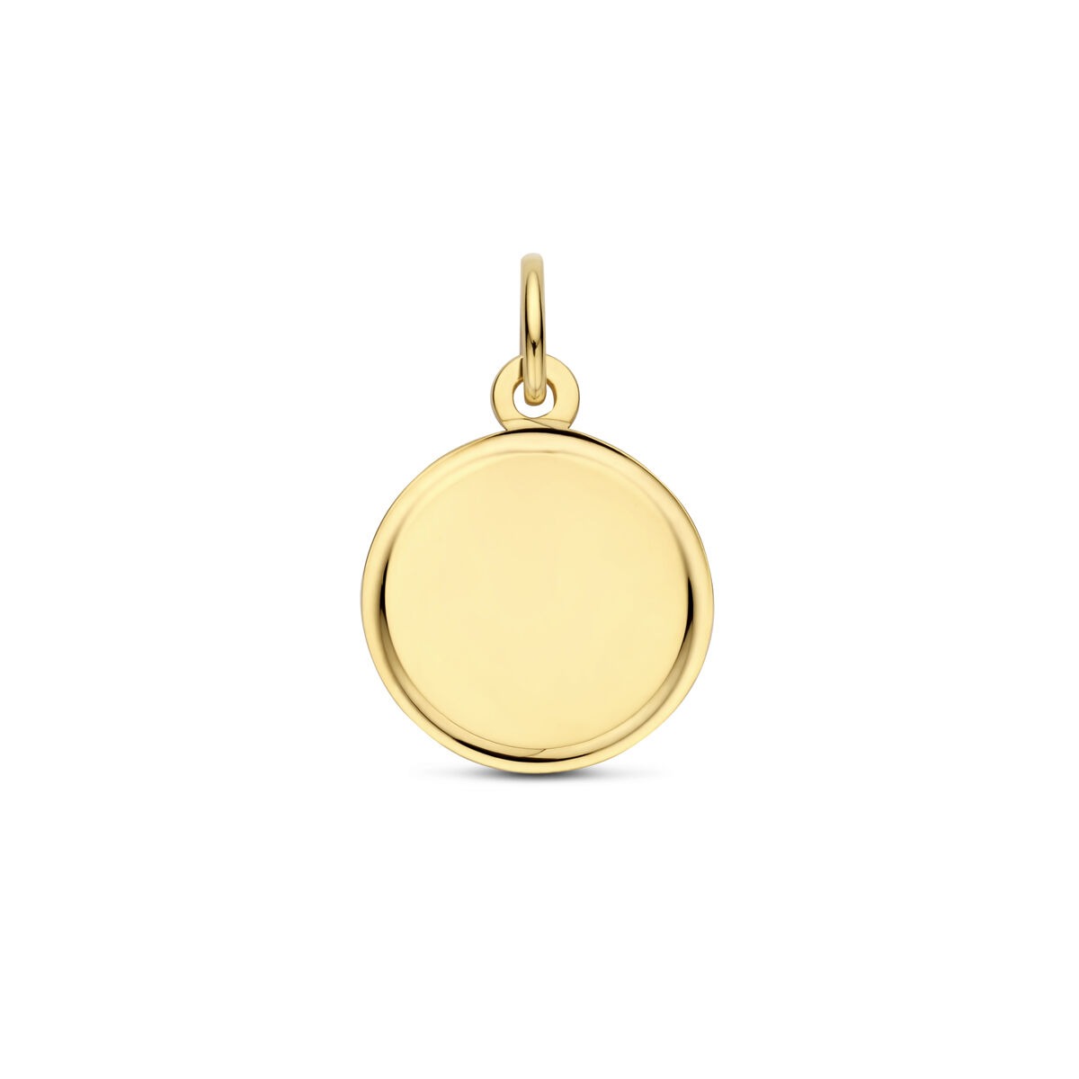 pendentif en or jaune 14 carats, de forme ronde et de taille fine, surface lisse et brillante.