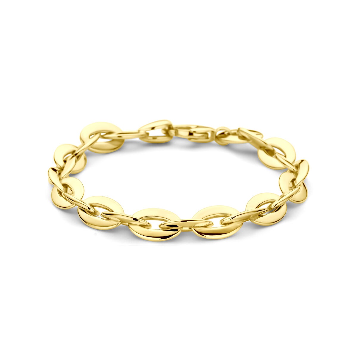 Bracelet en or jaune 14 carats avec maillons en forme d'ancre.