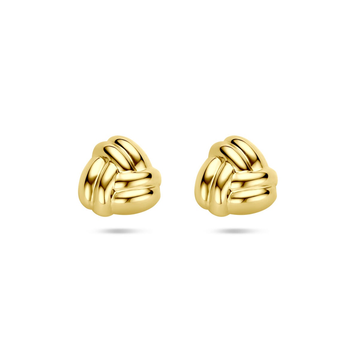 Boucles d'oreilles en or jaune 14 carats de 11 mm, avec un design entrelacé.