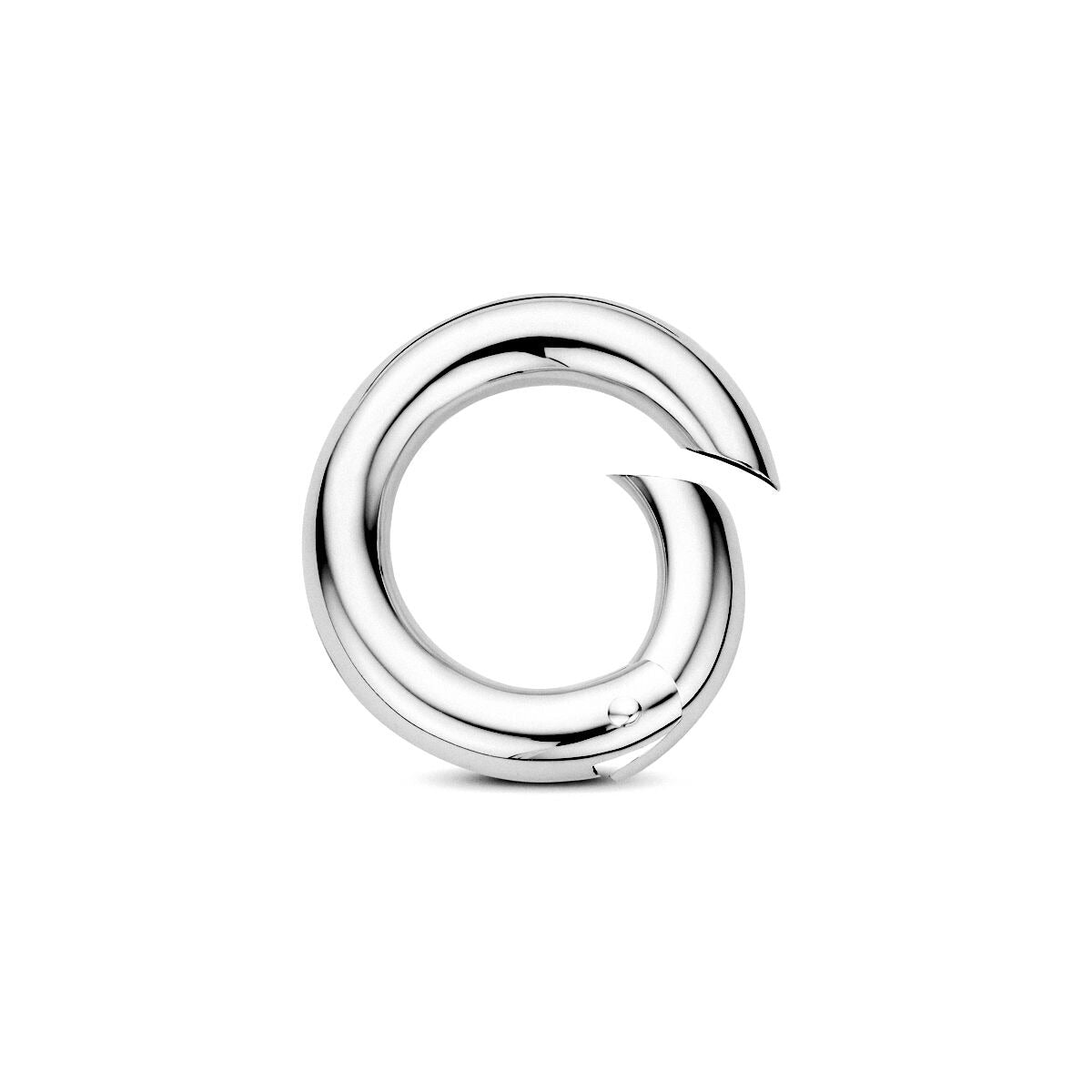 Connecteur en argent rhodié 925, de forme circulaire avec un design fluide et brillant.