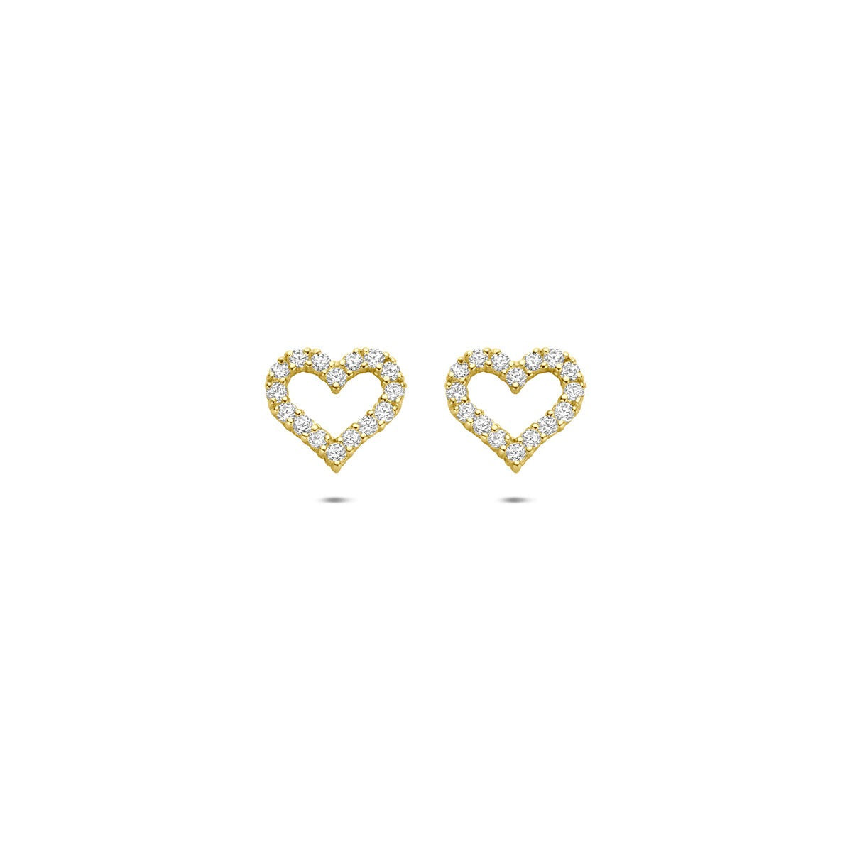Boucles d'oreilles en cœur en or 9 carats avec zirconia, finition dorée.