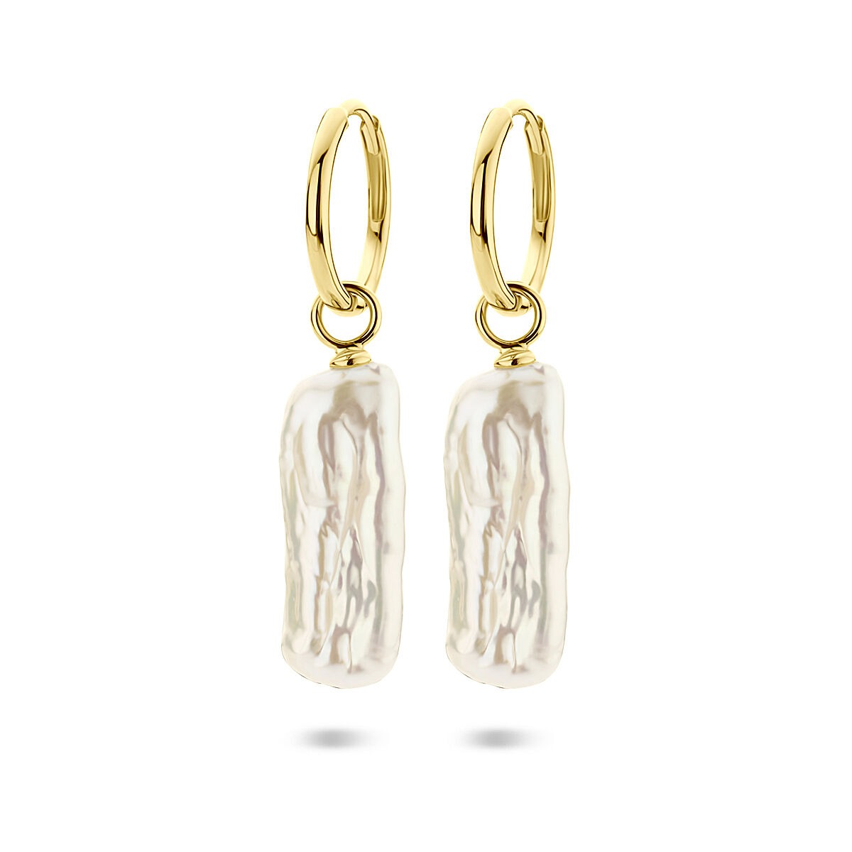 Boucles d'oreilles en argent doré avec perles, de forme allongée, mesurant 38 mm.