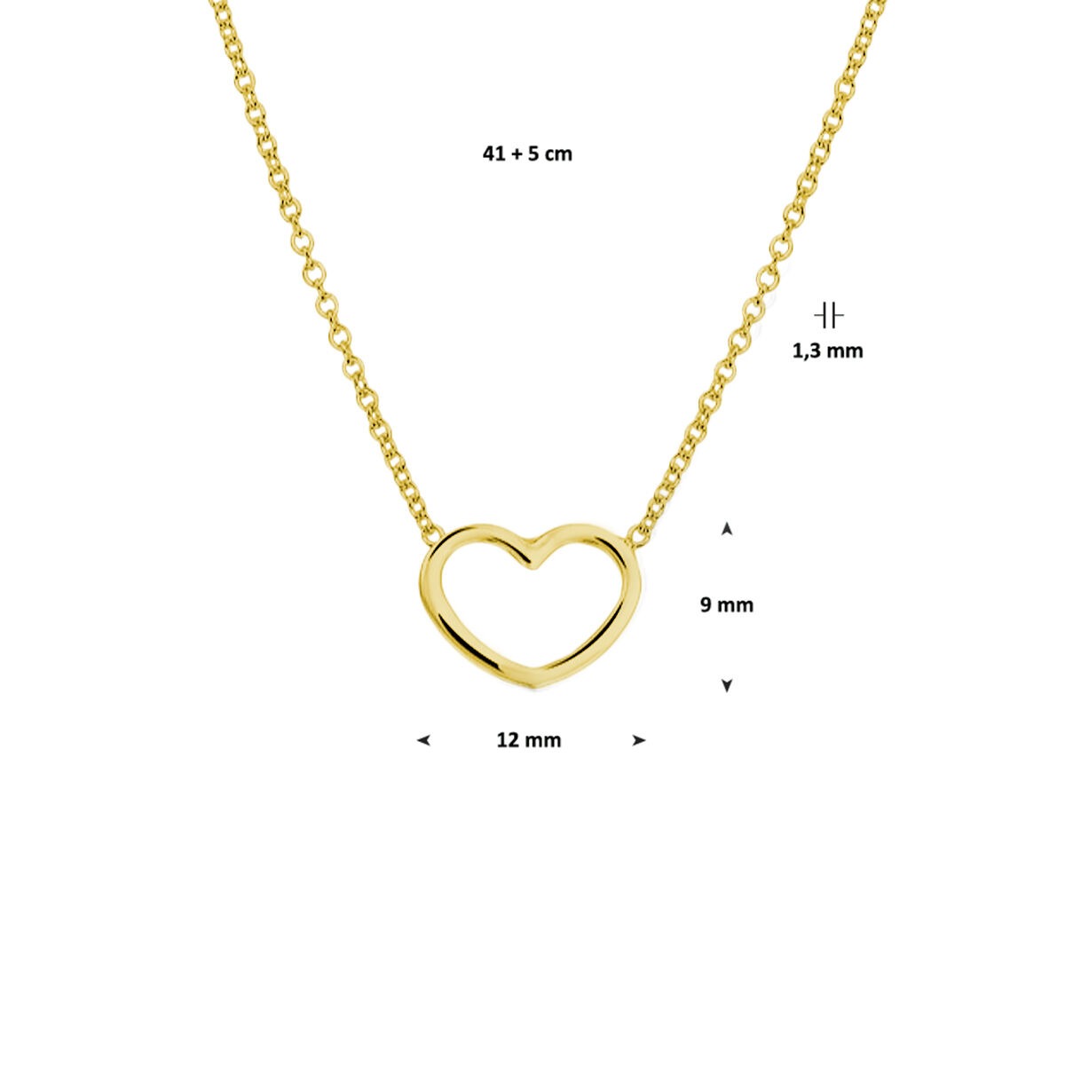 Collier en argent plaqué or en forme de cœur - symbole d'amour en couleur or