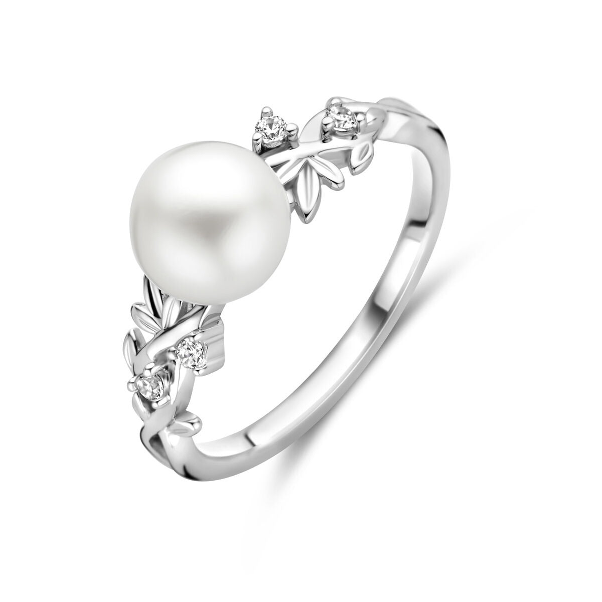 Bague en argent avec zircone et perle d'eau douce – rhodiée argent 925