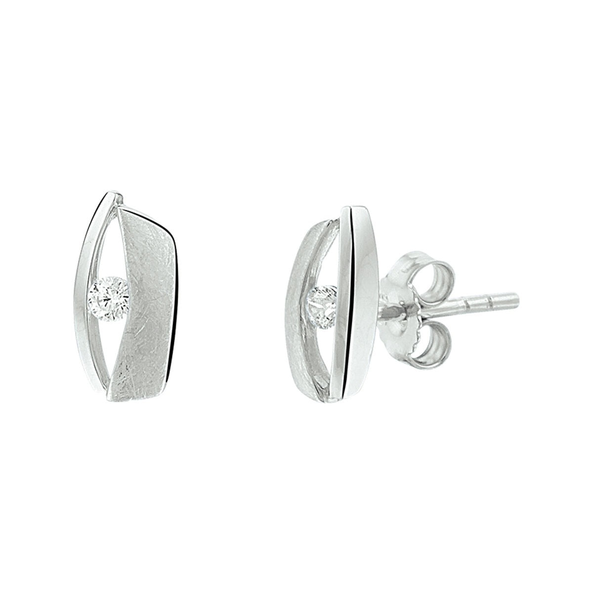 Boucles d'oreilles en argent rhodié avec zirconia, forme ovale et finition mate.