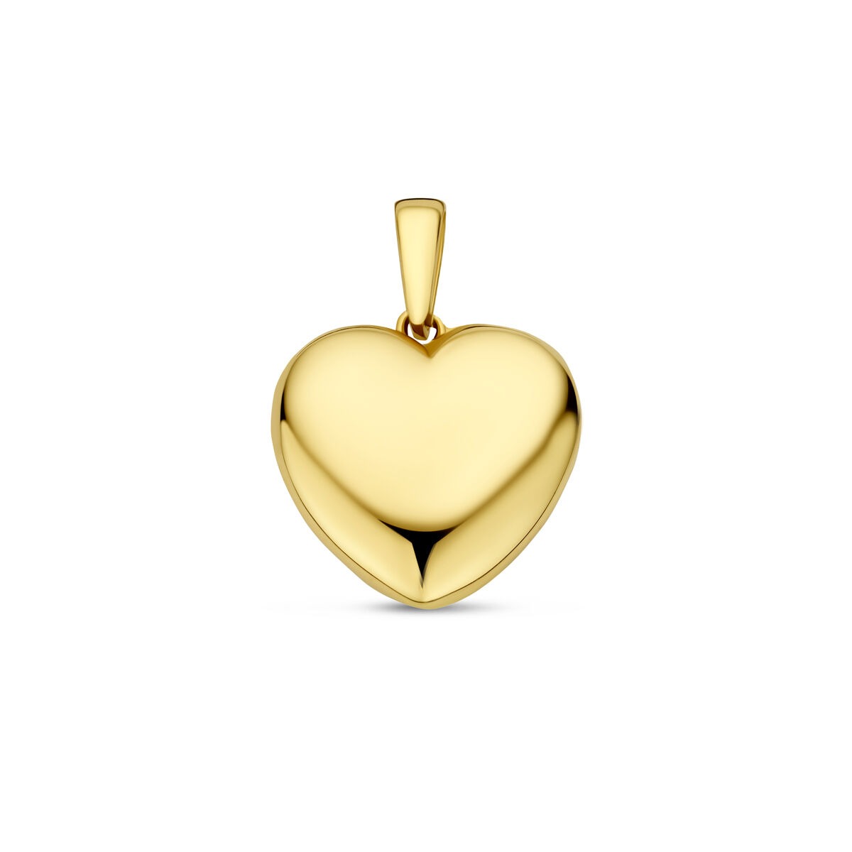 Pendentif en forme de cœur en or 14 carats, surface lisse et brillante.
