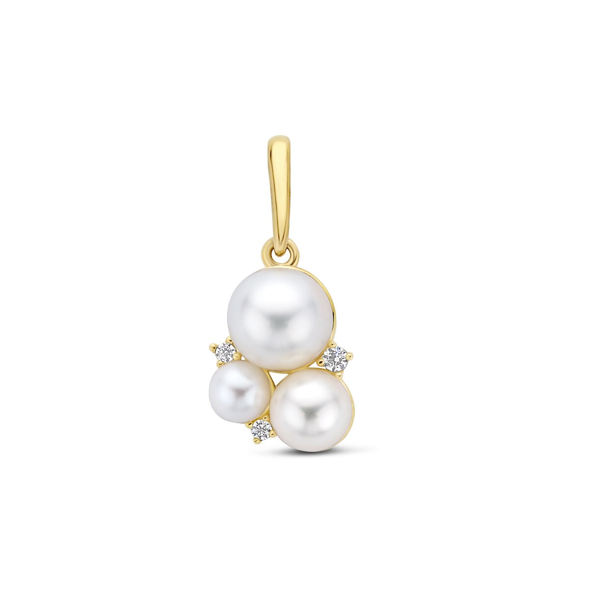 Pendentif en or jaune 14 carats avec perles et zirconiums.
