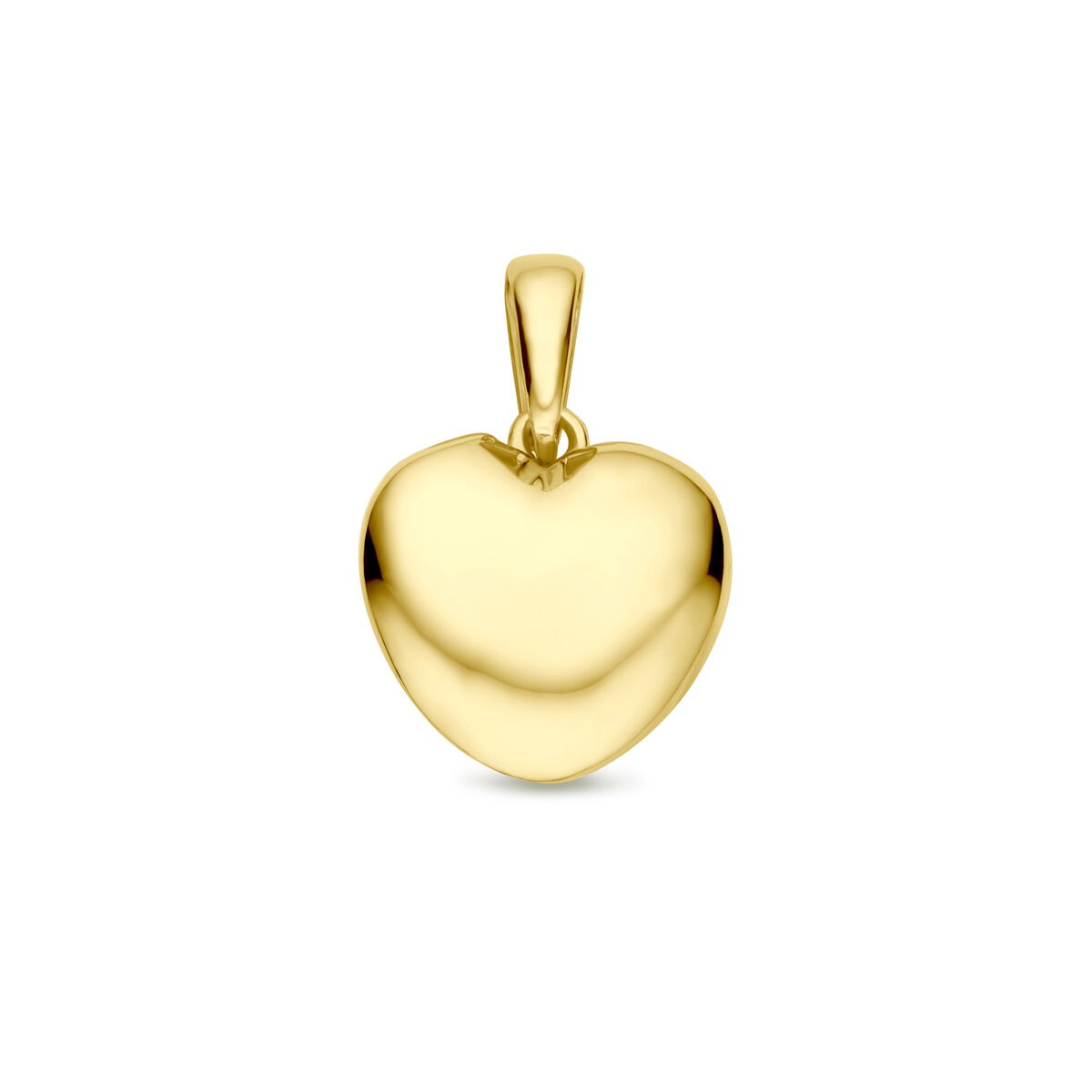 pendentif en or jaune en forme de cœur, lisse et brillant.