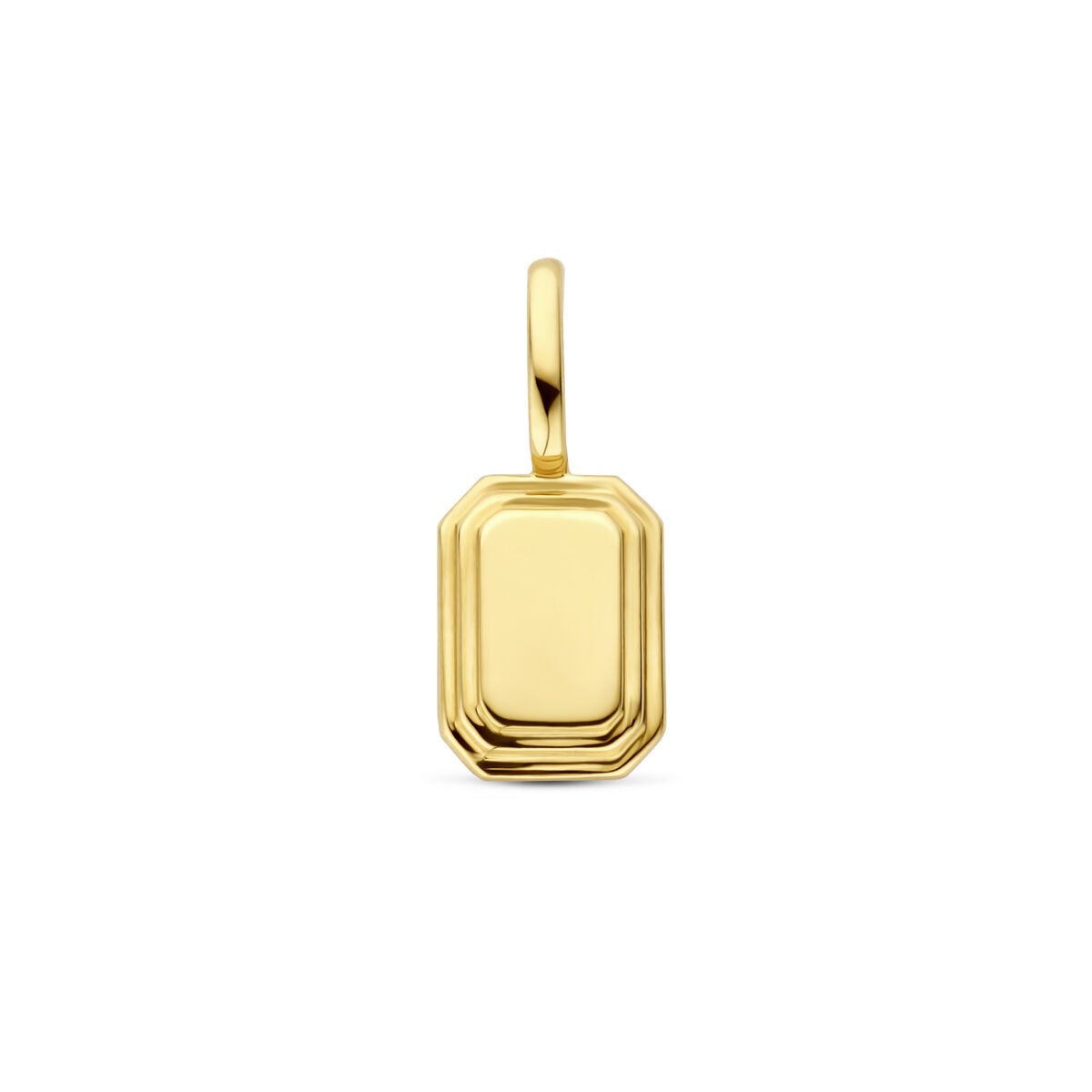 pendentif en or jaune 14 carats, de forme rectangulaire avec des bords arrondis.