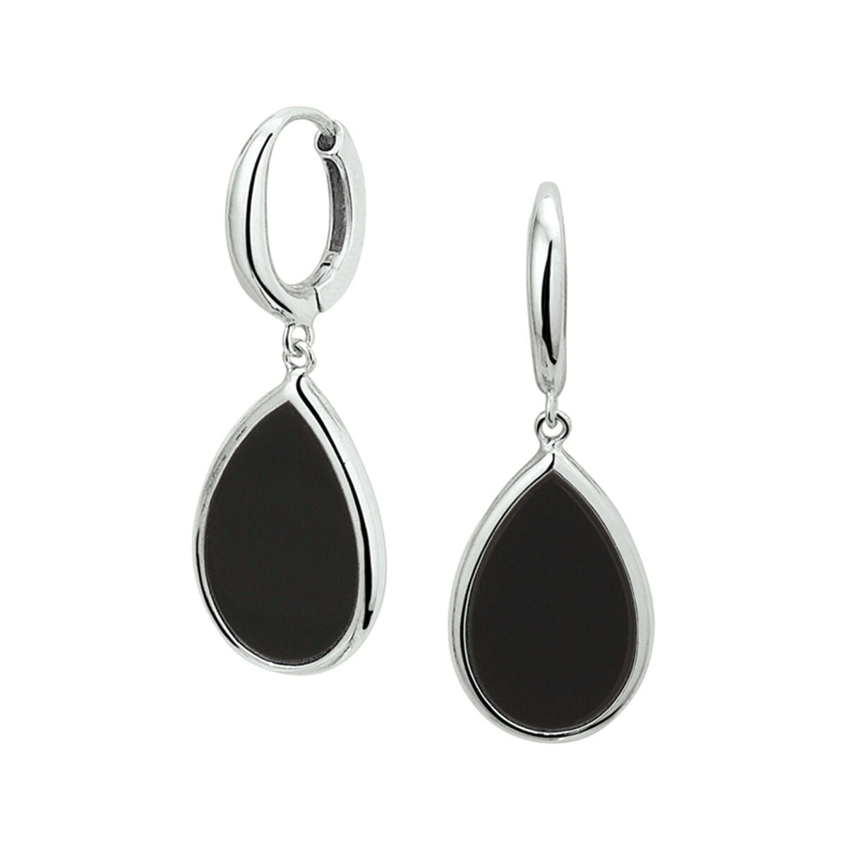 Boucles d'oreilles en argent rhodié avec onyx en forme de goutte.