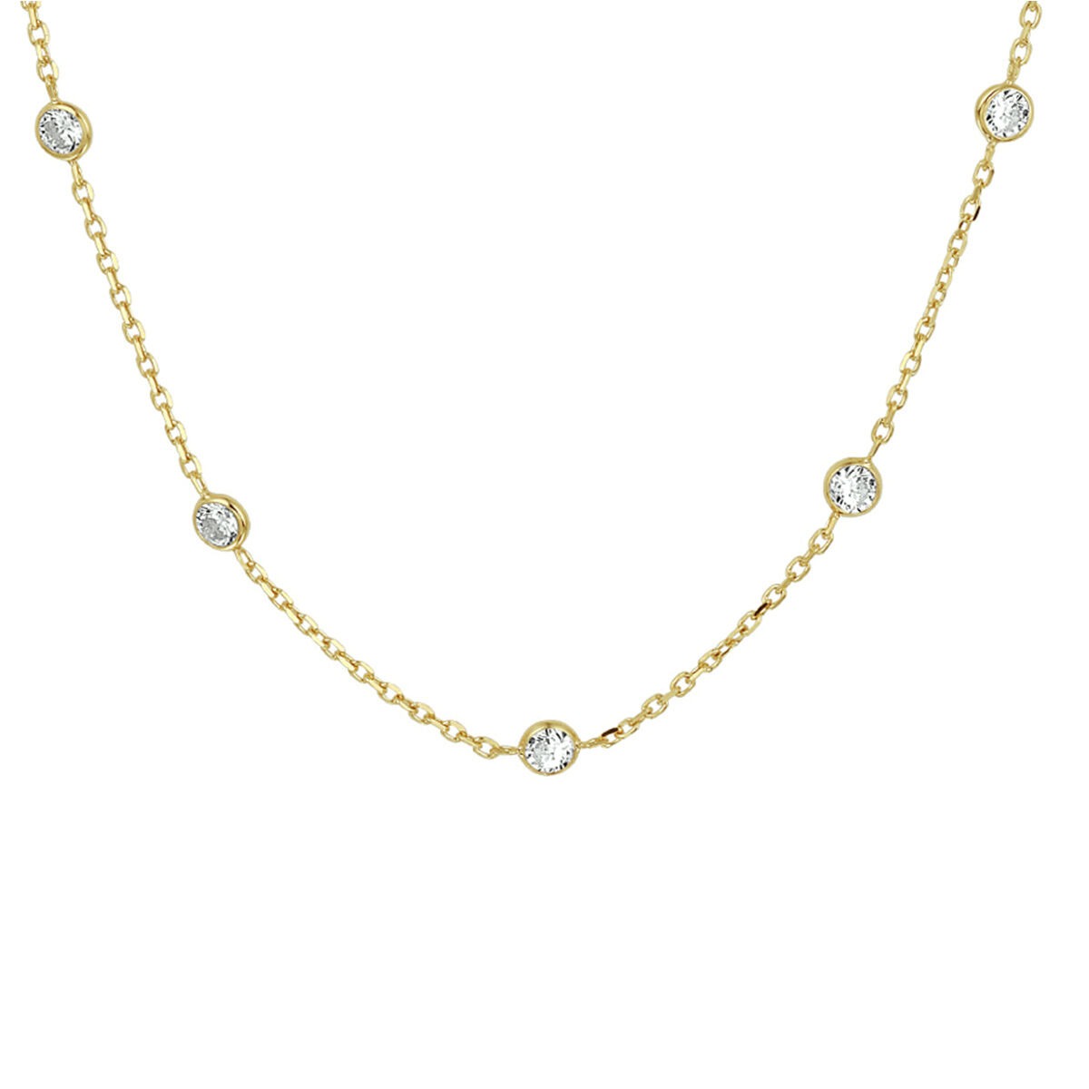 Verguld zilveren collier met vijf zirkonia's, verstelbare lengte van 40-44 cm.