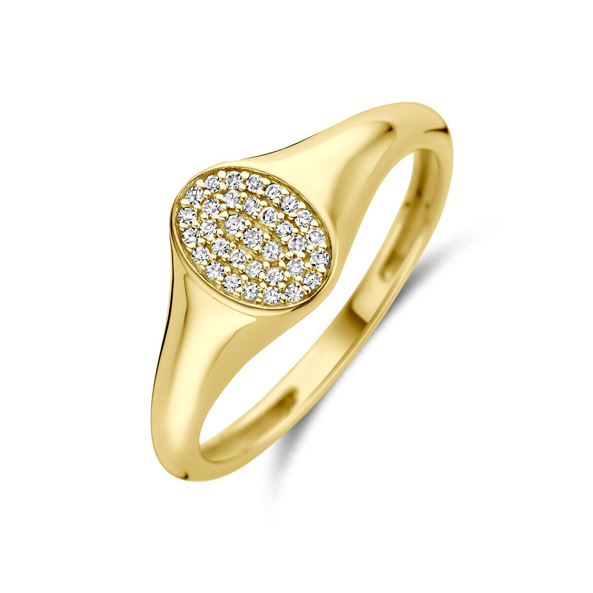 Bague en or 14 carats pour femme, ornée de diamants brillants en forme ovale.