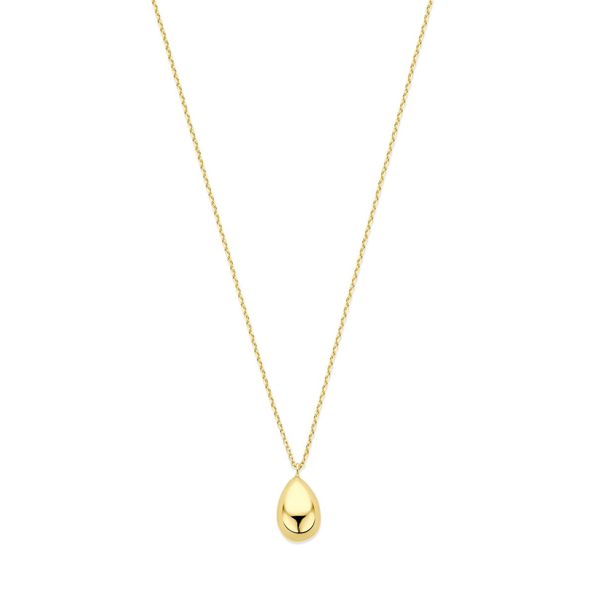 Collier en or jaune 14 carats avec pendentif en forme de goutte.