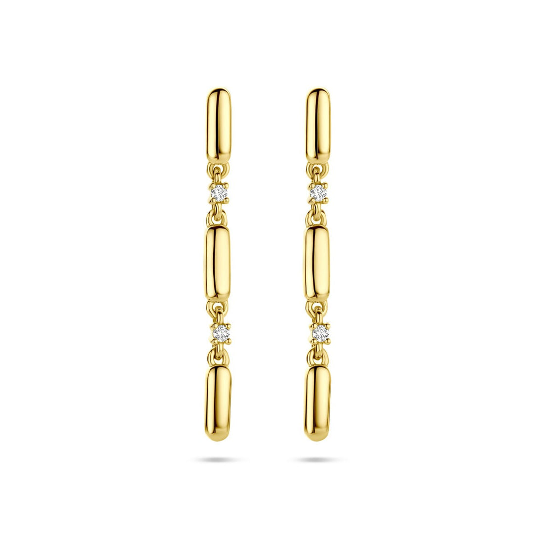 Gouden oorhangers met diamant – 14k geelgoud, 0.06ct briljantgeslepen (2x 0.03ct) h si 32 mm
