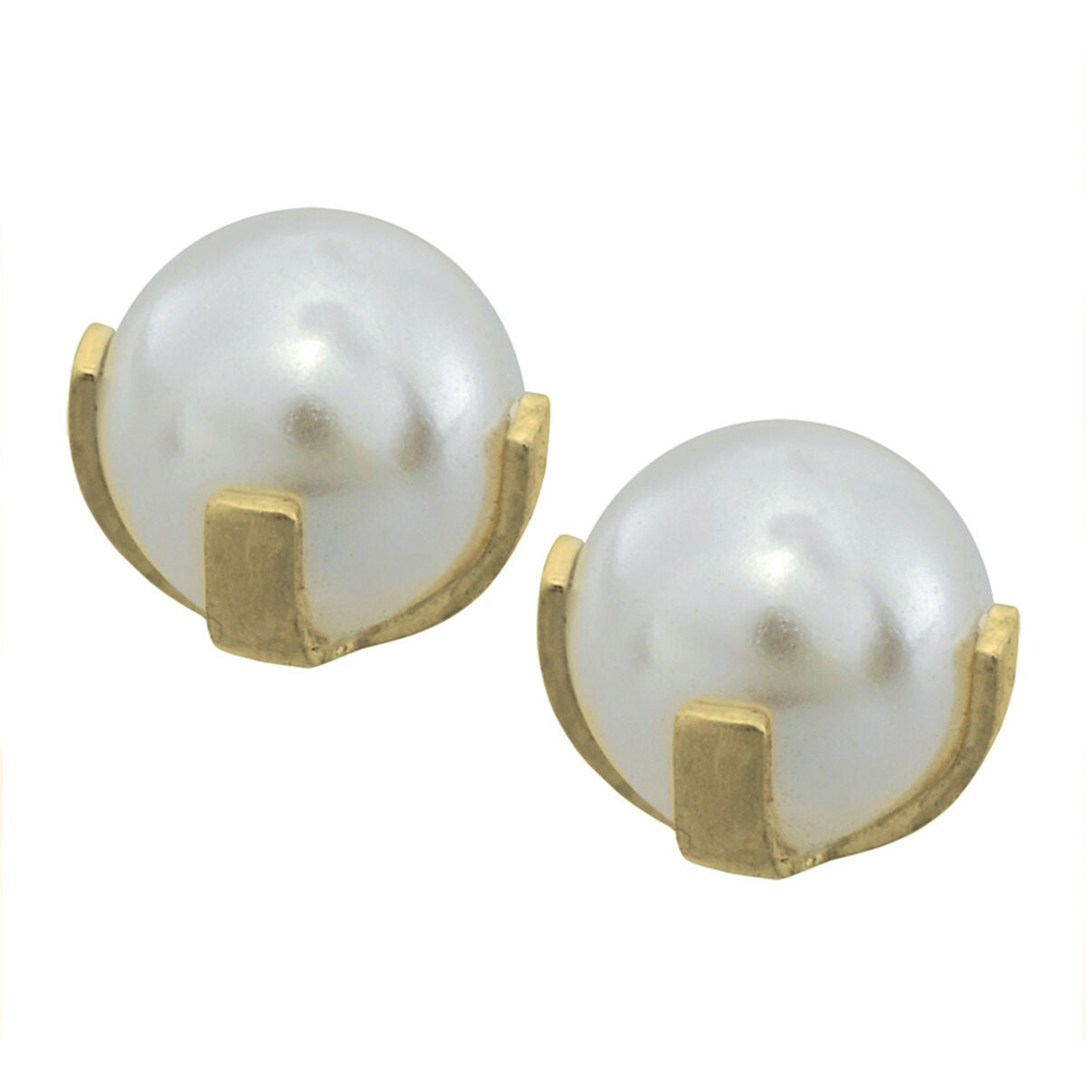 Boucles d'oreilles en perles avec support en métal doré, forme ronde, système push-through.