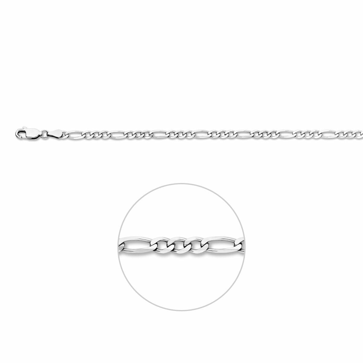 Chaîne figaro en argent rhodié de 3,3 mm pour femmes.