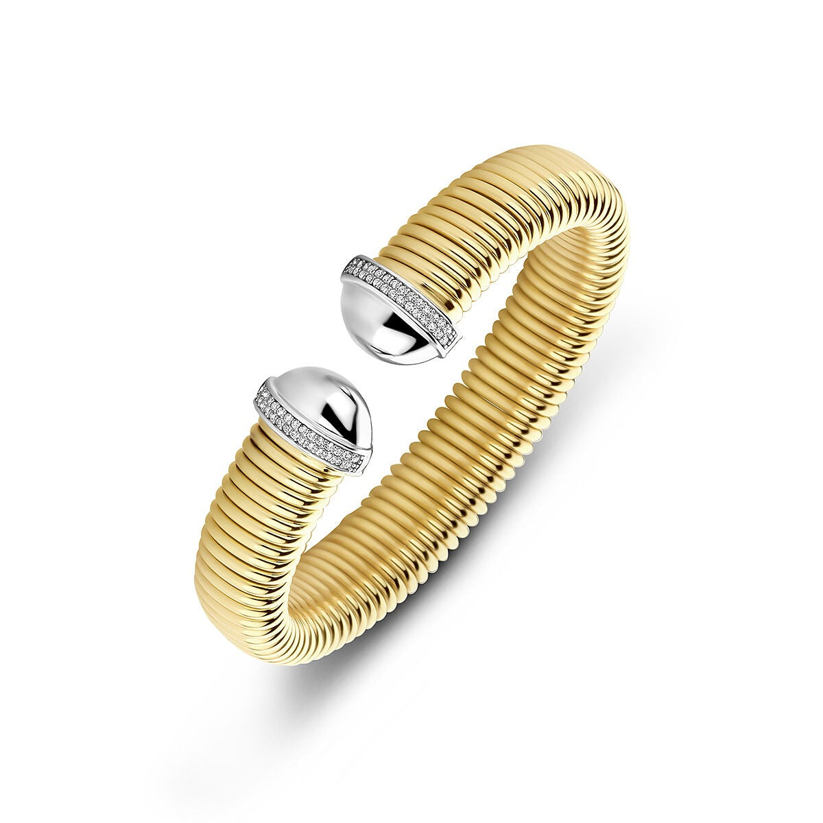 Bracelet jonc en argent 925 avec fermoir en zirconium, finition dorée.