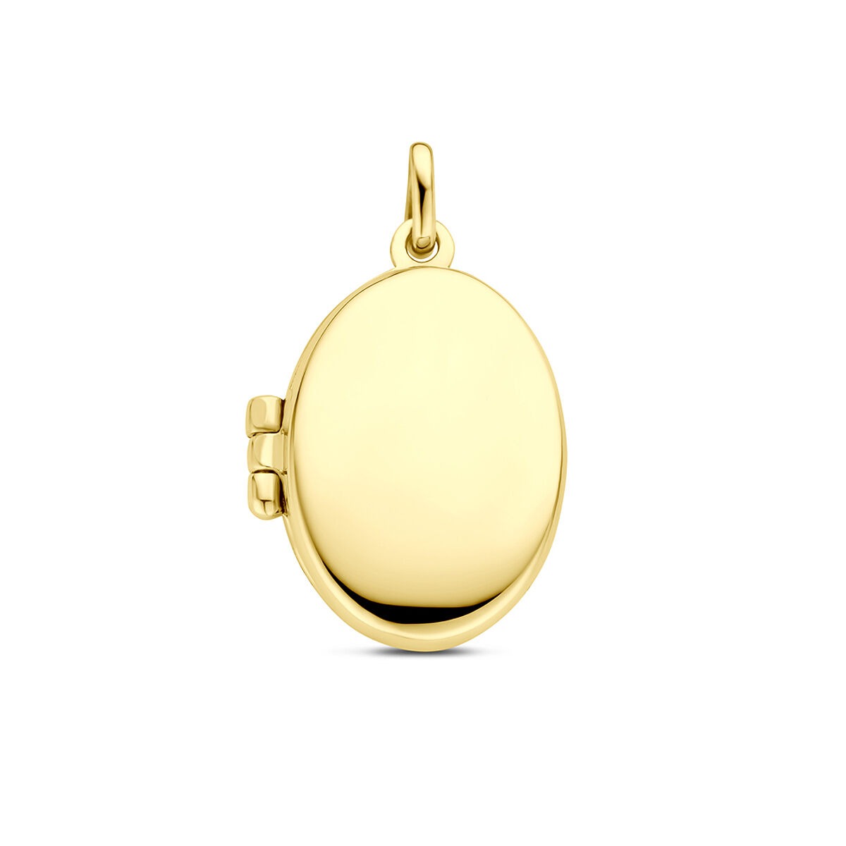 médaillon ovale en or jaune 9 carats, finition lisse et brillante.