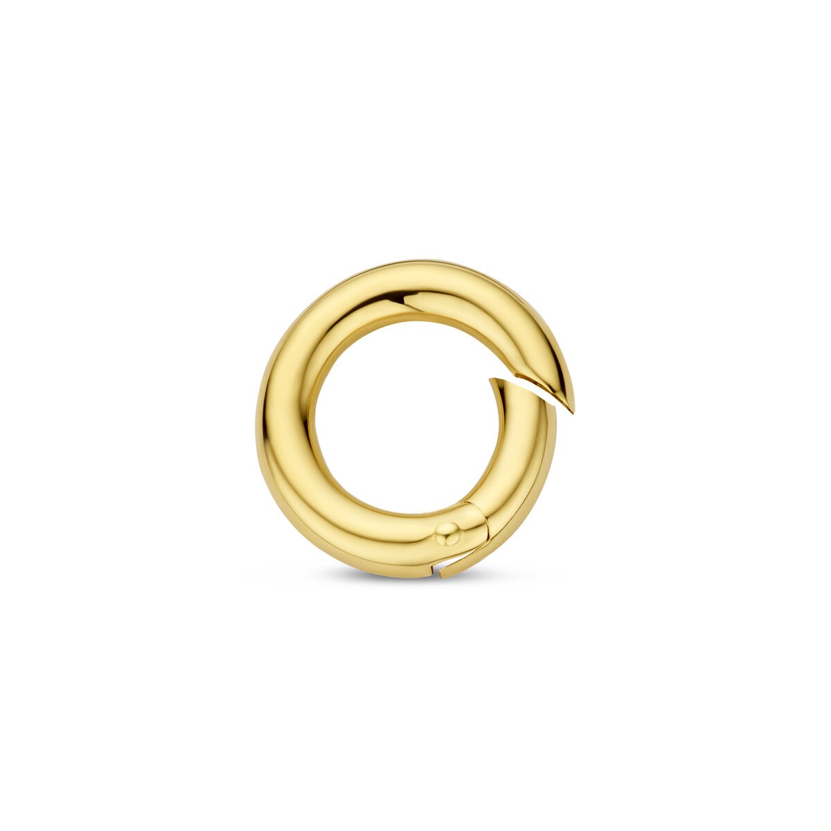 Connecteur doré en or 14 carats, forme circulaire avec un design ondulé.