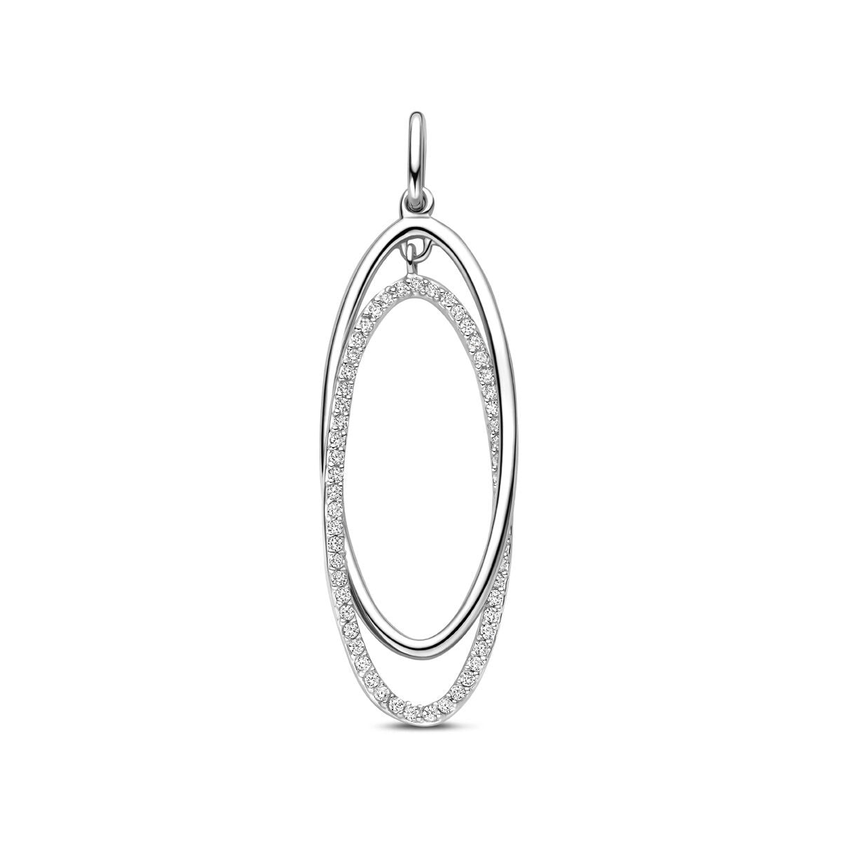 Pendentif en argent avec zirconiums, design ovale en style entourage, 50 mm.