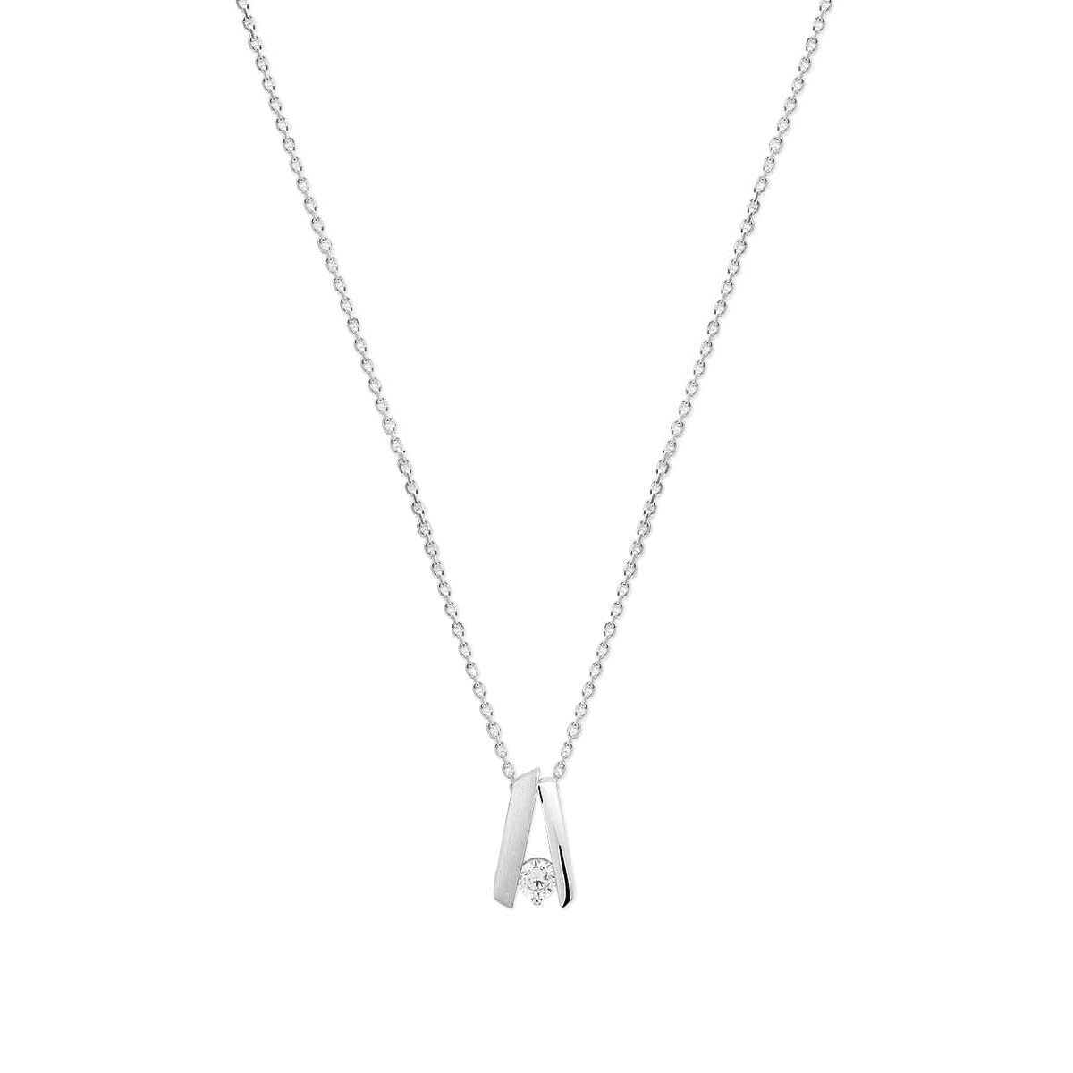 Collier en argent rhodié avec zirconia, présentant un design moderne et épuré.