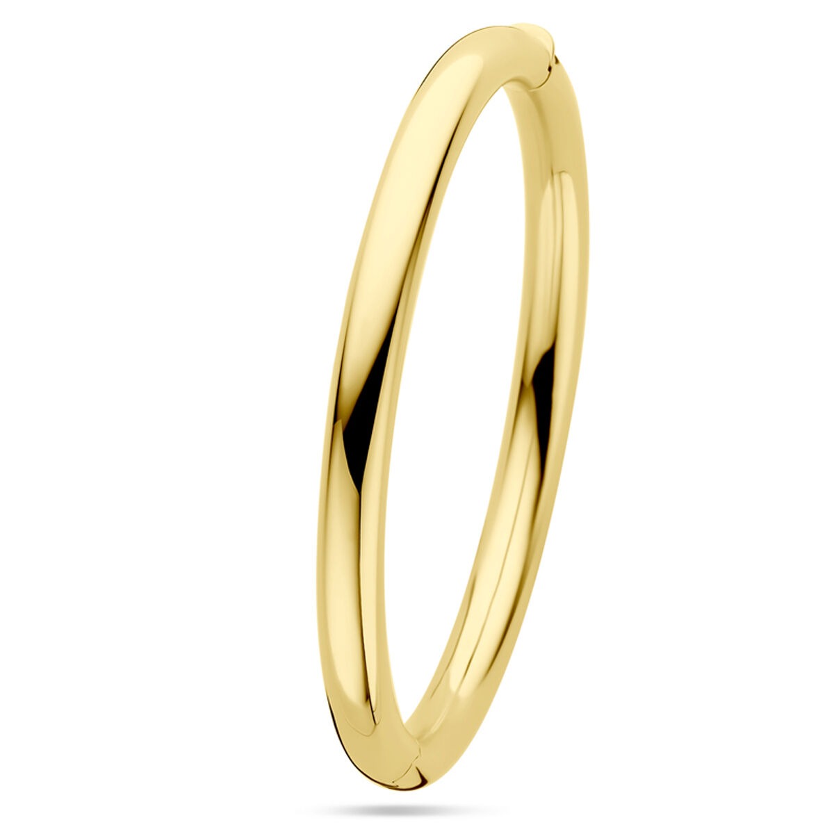 Bracelet jonc en or jaune 14 carats, finition lisse, largeur de 6 mm.